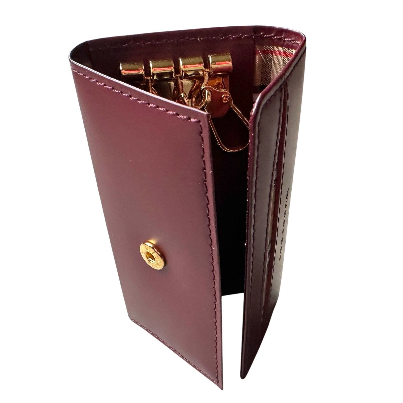 Burberry Burberry Burgundy Leather Key Holder with Nova Check Accent Size ONE SIZE - 5 Thumbnail