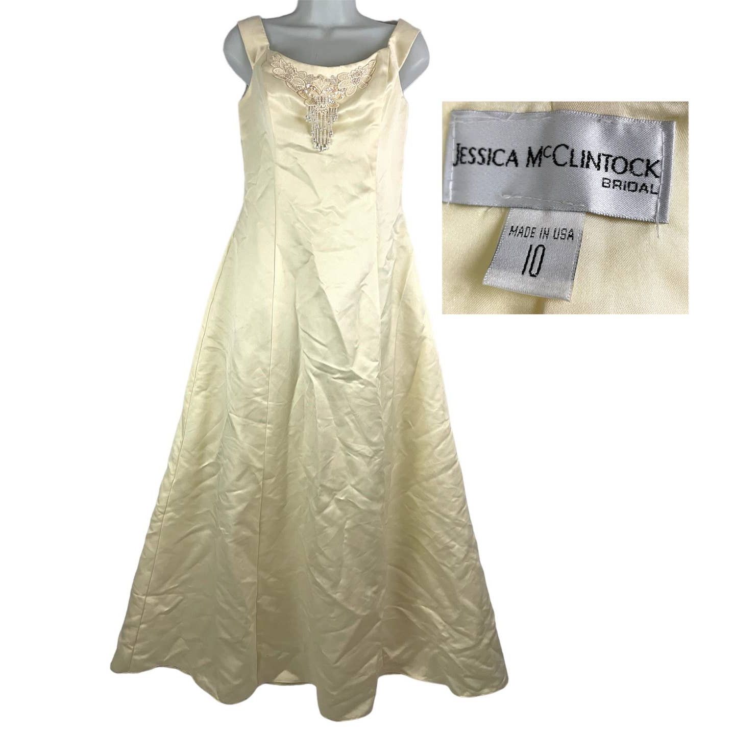 Jessica McClintock Off Shoulder Champagne Satin Bridal Dress
