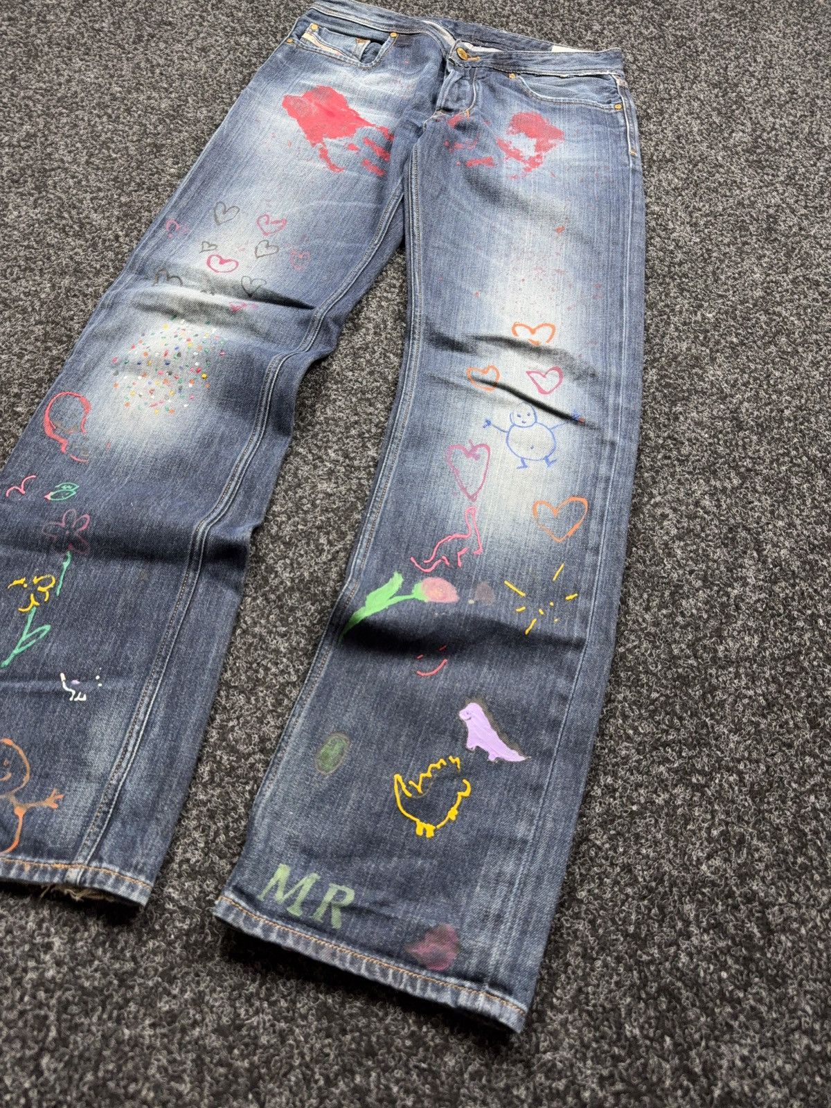 Diesel 00s Diesel Larkee Distressed Punk Custom Painted Y2K Jeans Size US 31 - 3 Thumbnail