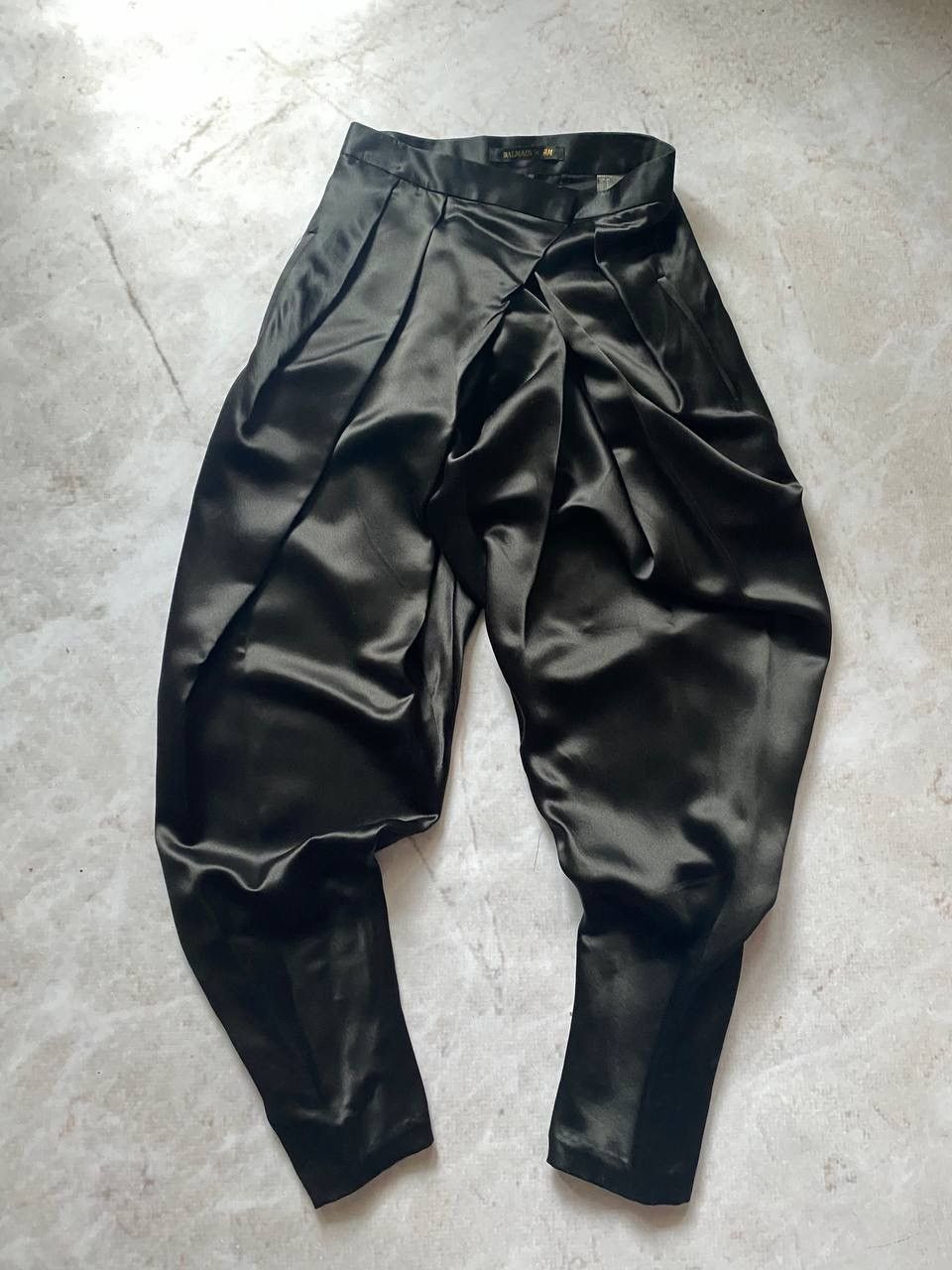 Balmain Rare Balmain x H&M Black Draped Satin Trousers Pants Luxury Size 28" / US 6 / IT 42 - 2 Thumbnail