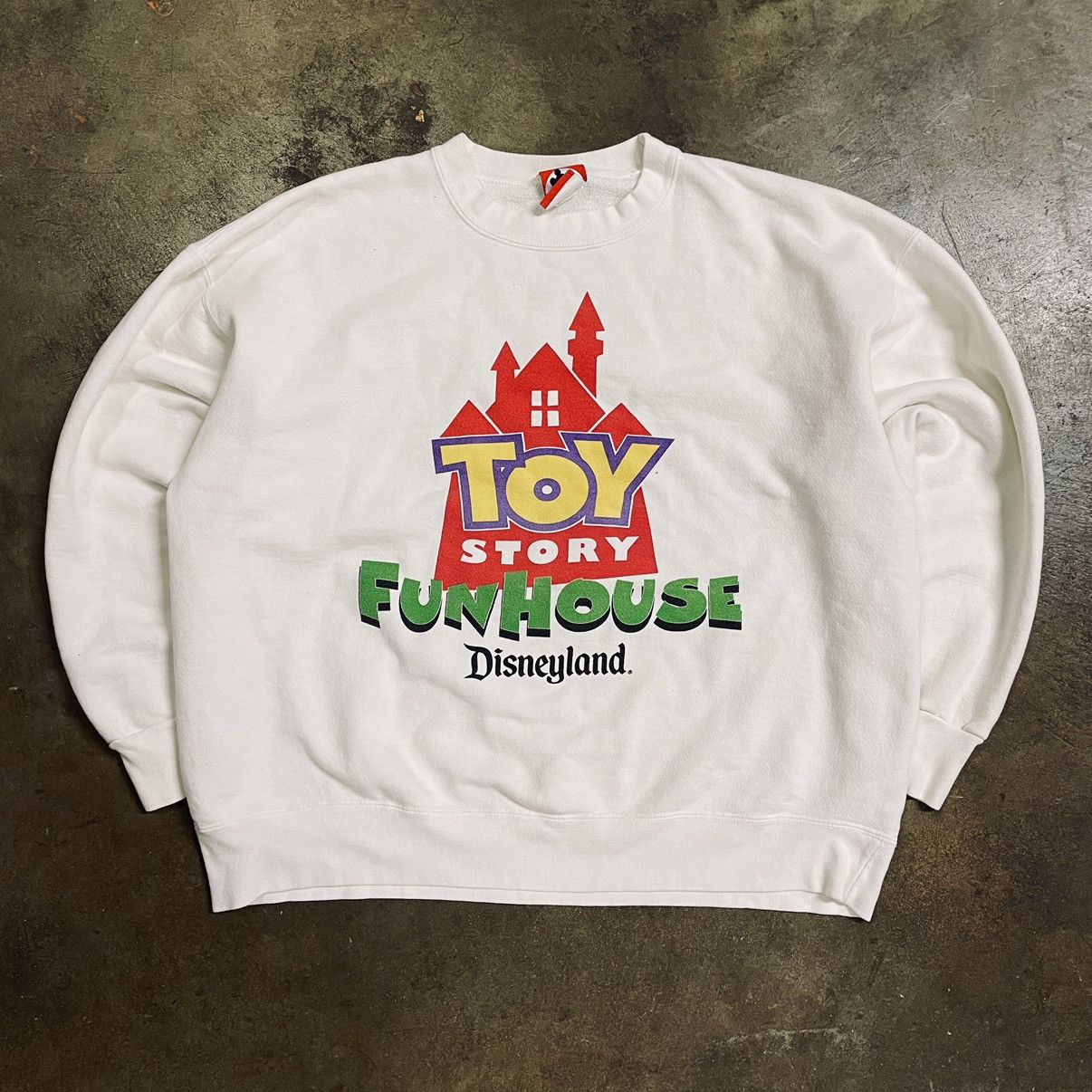 image of Vintage 90's Disney Toy Story Fun House Crewneck Sweatshirt in White, Men's (Size 2XL)