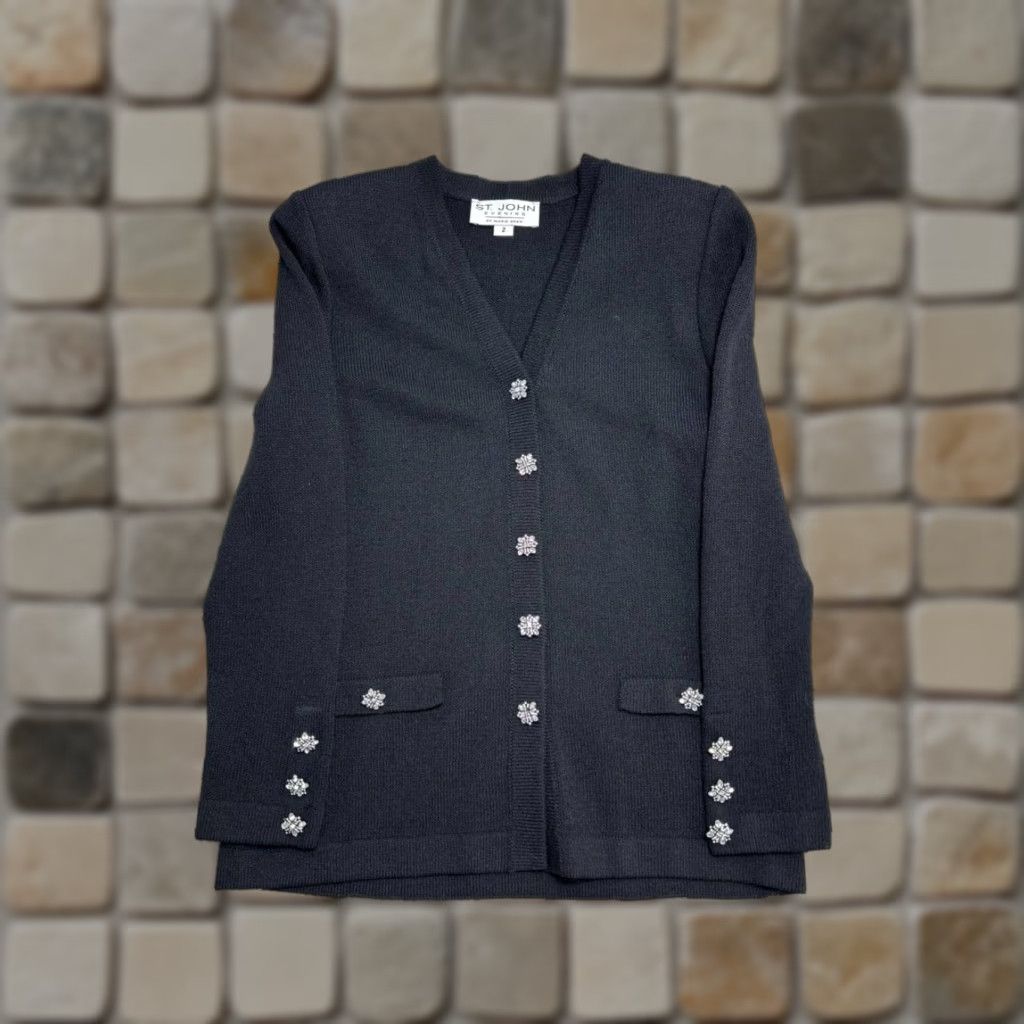St. John VINTAGE? No, St John Evening by Marie Gray Cardigan Sweater Womens 2 Black Tight Knit Winter Size XS / US 0-2 / IT 36-38 - 1 Thumbnail