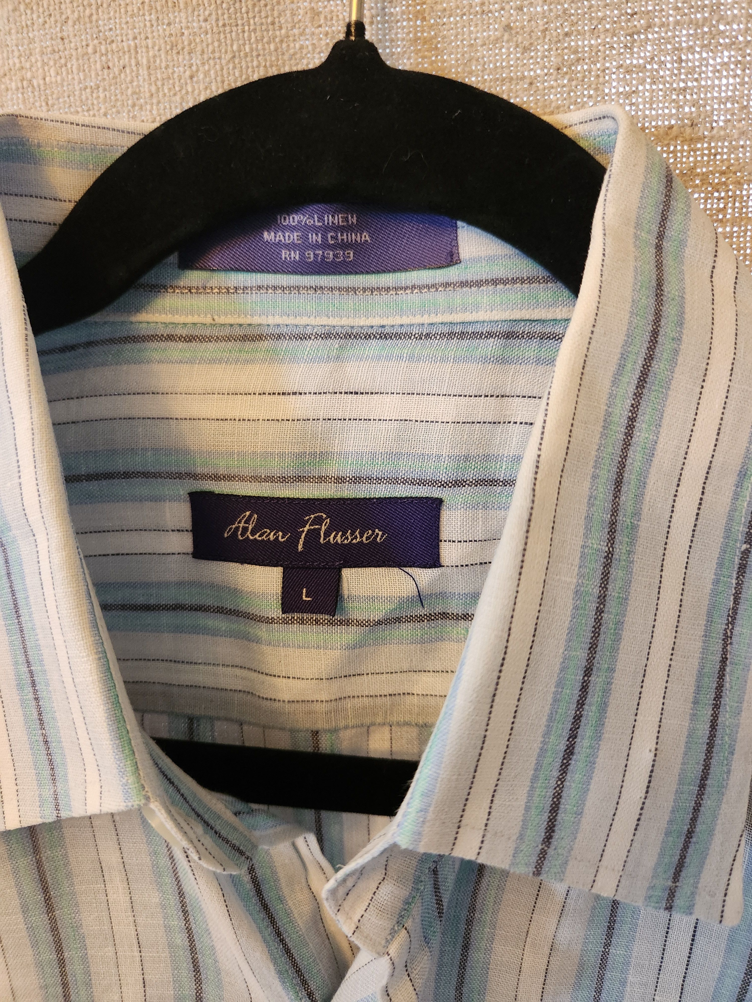 Alan Flusser 100% Linen Striped Long Sleeve Button Front Shirt Size US XL / EU 56 / 4 - 3 Thumbnail