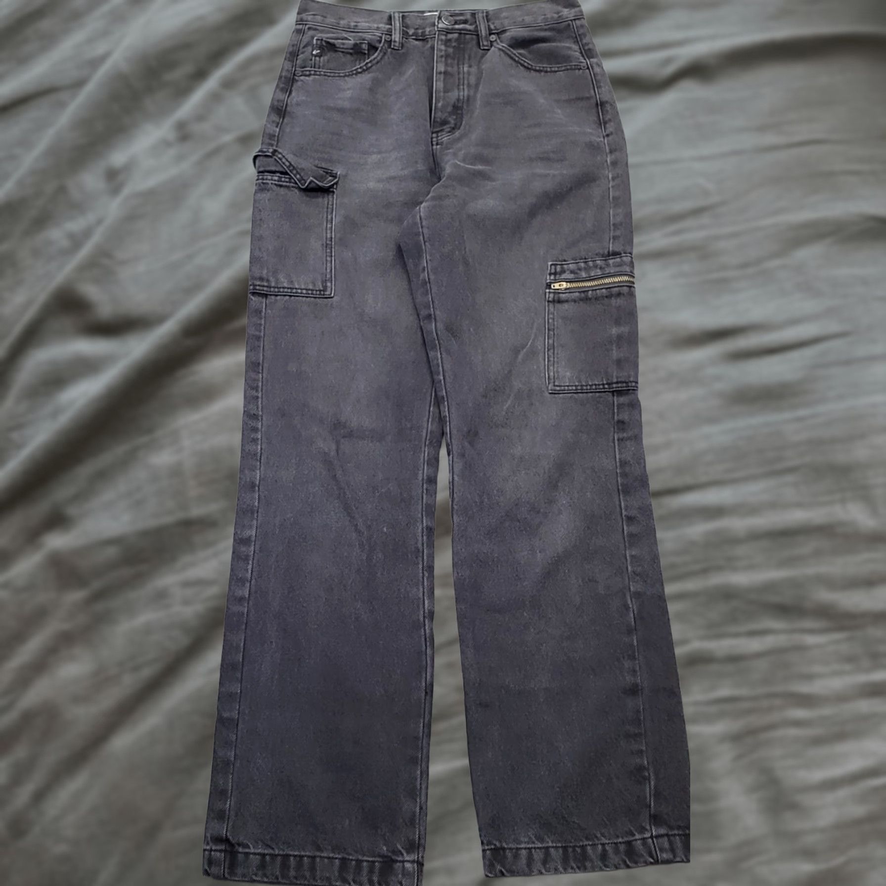 Vintage Kancan Womens 5/26 Black Denim Cargo Jeans Zip Pocket Button Fly Streetwear Boho Jeans 5 Womens Size 5 Size 27" / US 4 / IT 40 - 1 Thumbnail