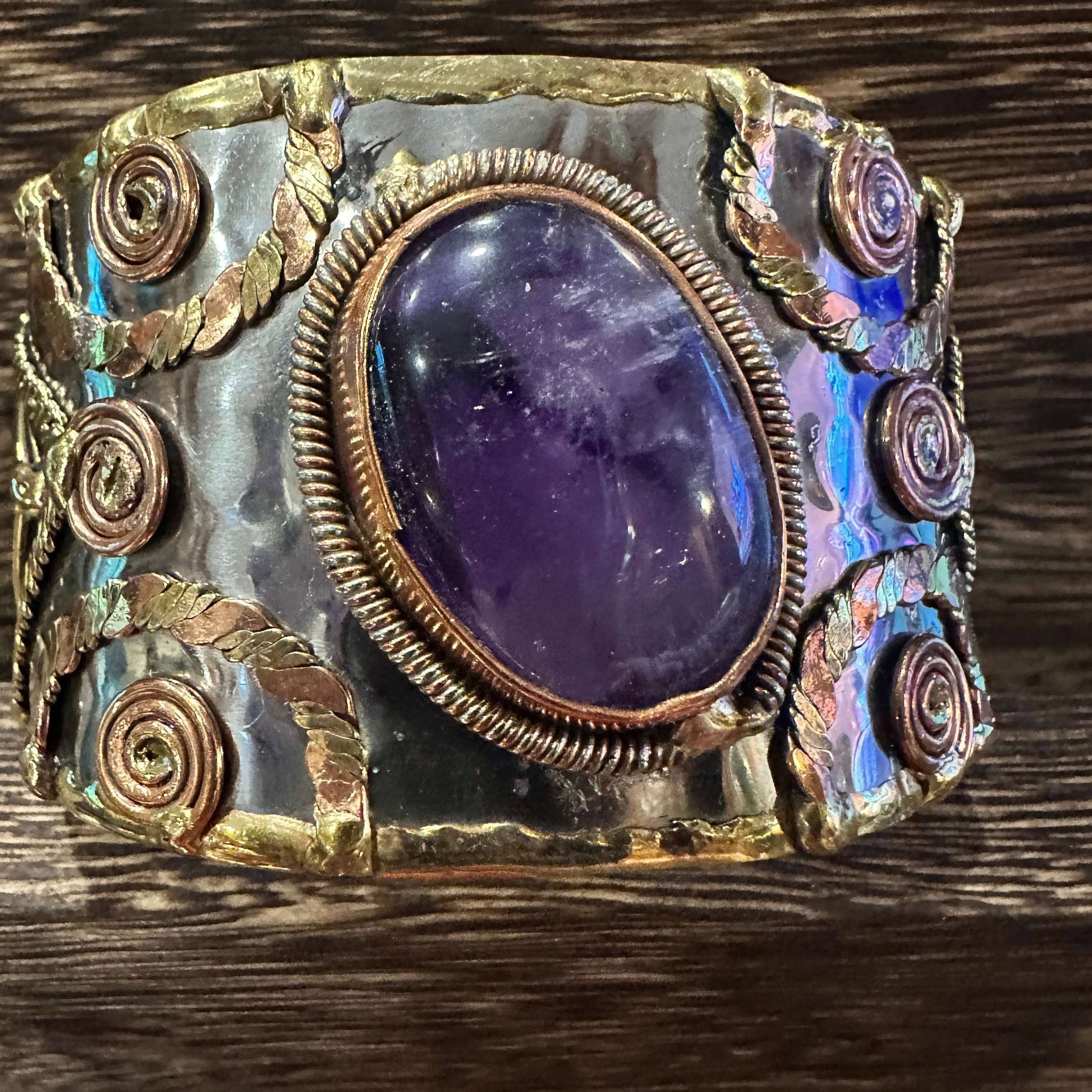 Other Artisan Purple Amethyst Cuff Bracelet, 2" Width, Adjustable Size ONE SIZE - 2 Thumbnail