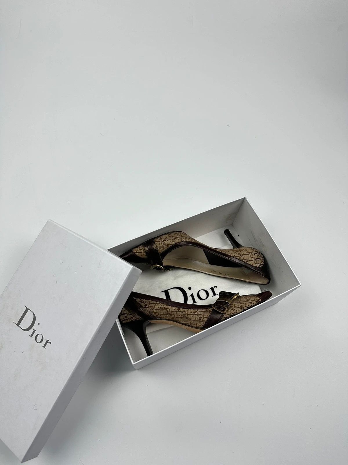 Dior Vintage Dior Monogram Heels Brown Leather with Gold Buckle Size US 7 / IT 37 - 18 Thumbnail