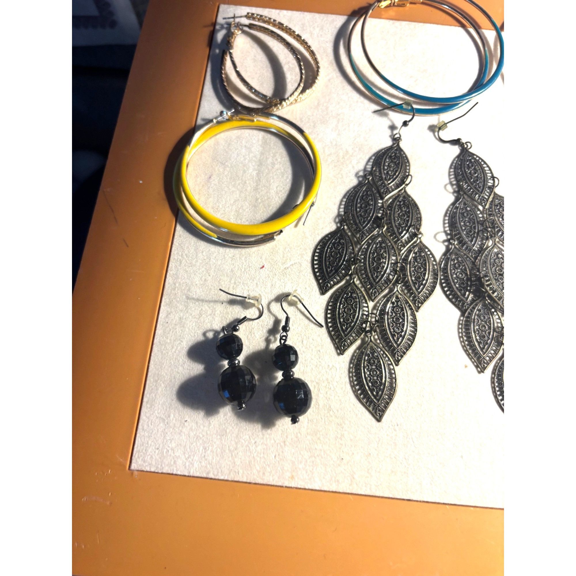 Other Mixed Earring Set With Gold Hoops Black Leaf Dangles Yellow Size ONE SIZE - 9 Thumbnail