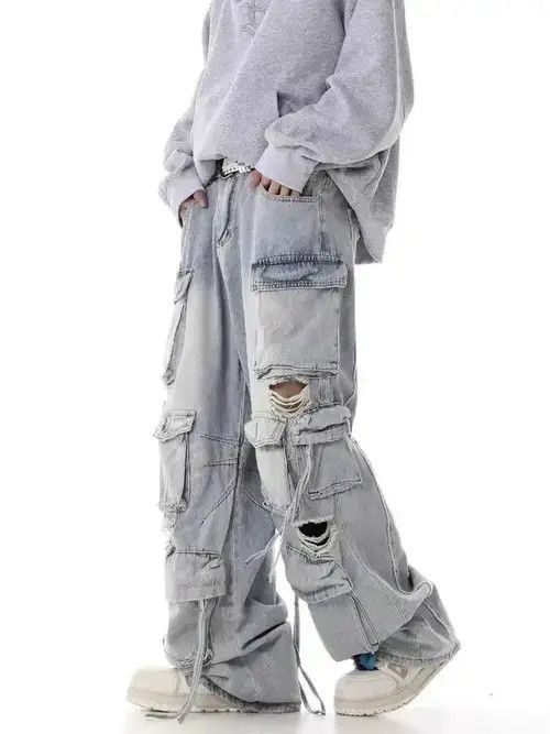 Japanese Brand × Jean Retro heavy industry beggar ripped workwear wide leg jeans Size US 32 / EU 48 - 2 Thumbnail