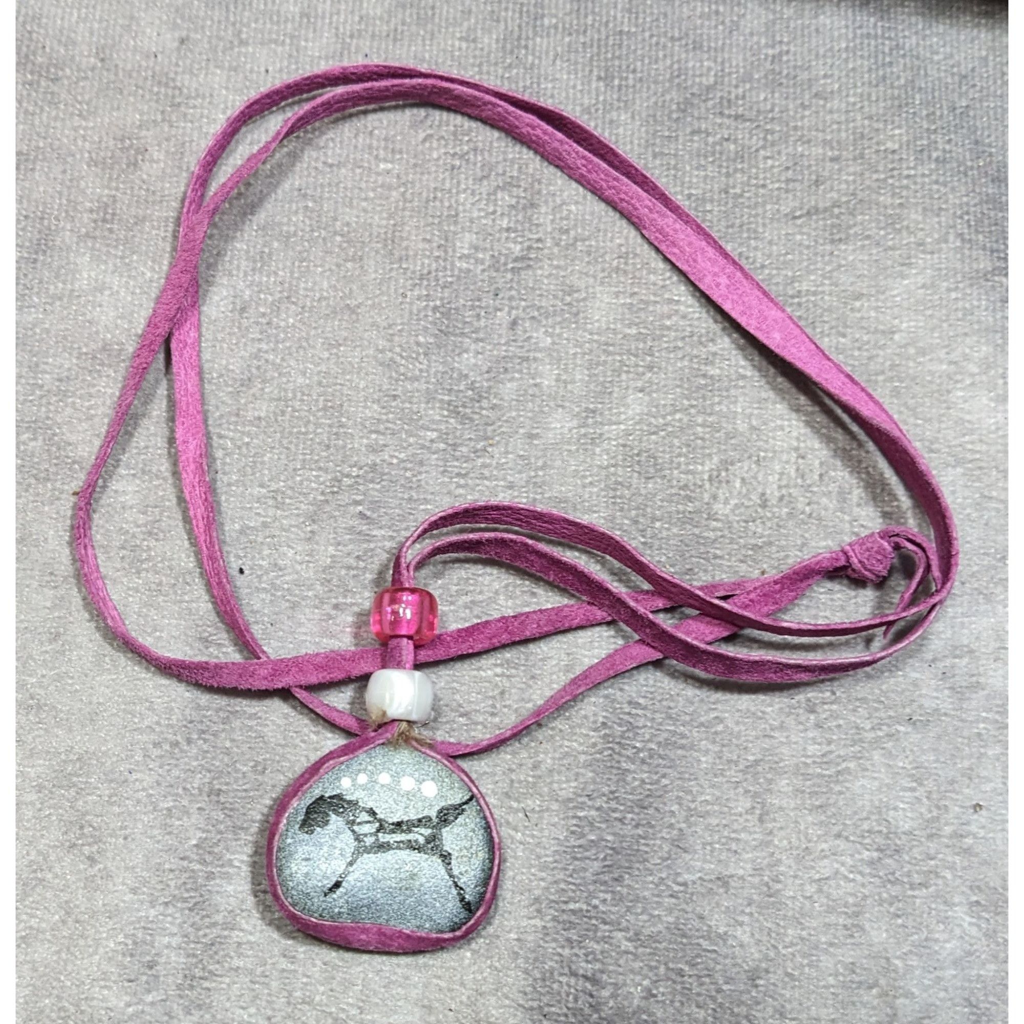 Other Native Hand Painted Mustang Rock Pendant Necklace With Purpl Size ONE SIZE - 8 Thumbnail