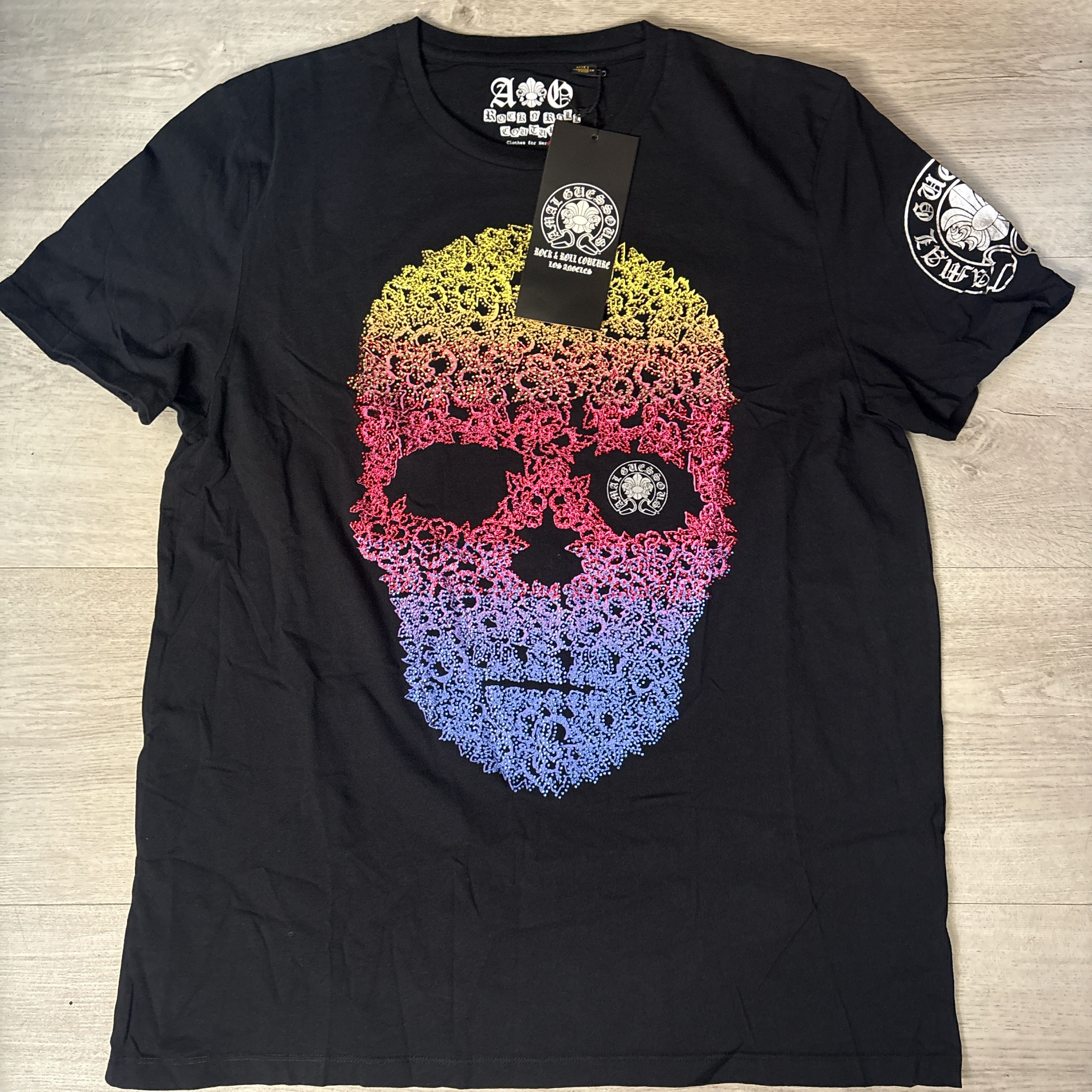 A&G Archive 2009 Rock Gradient Skull Rhinestone Tee New