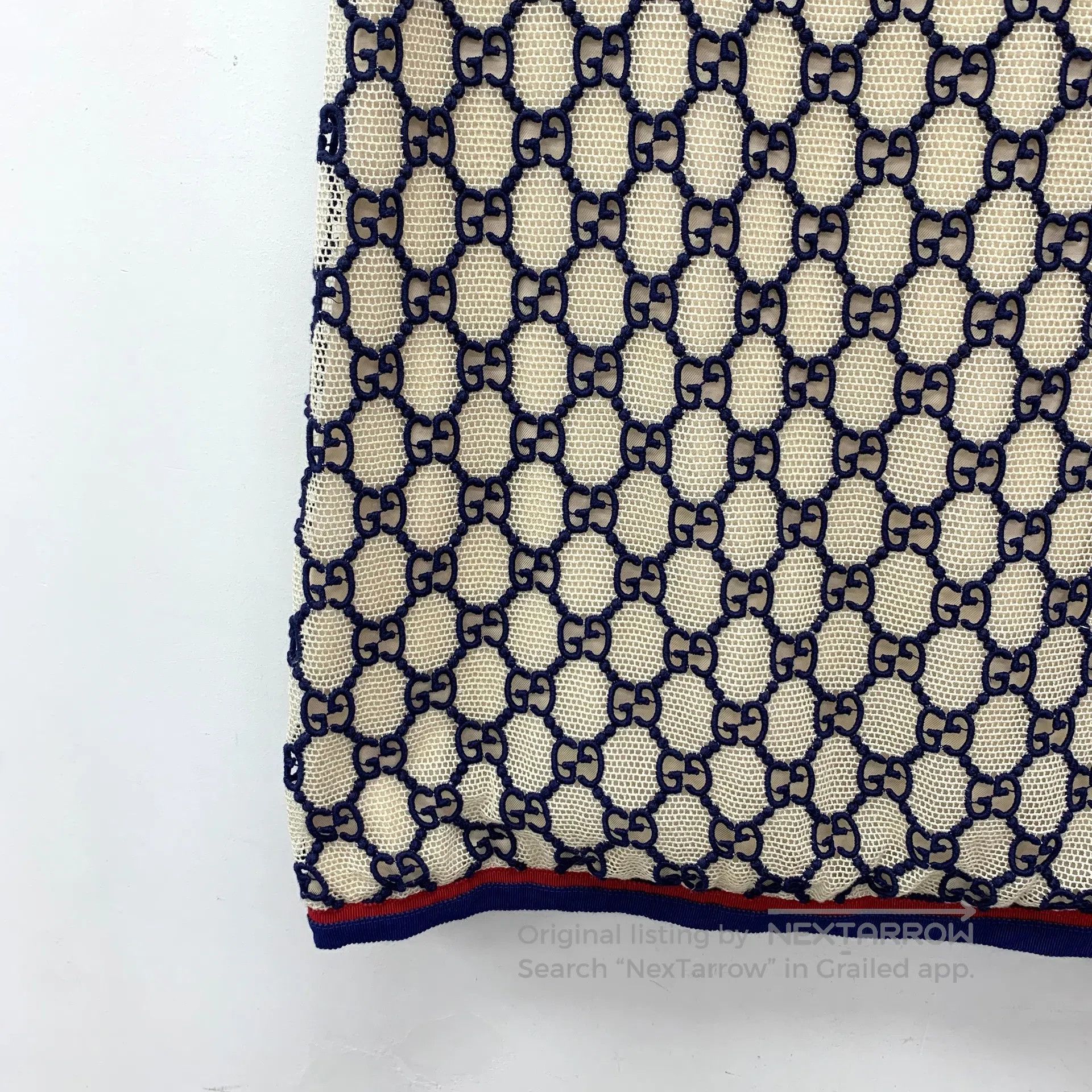 Gucci Guicci Contrast Color Net Logo Jacquard Full Print Cotton Size 37" - 4 Thumbnail