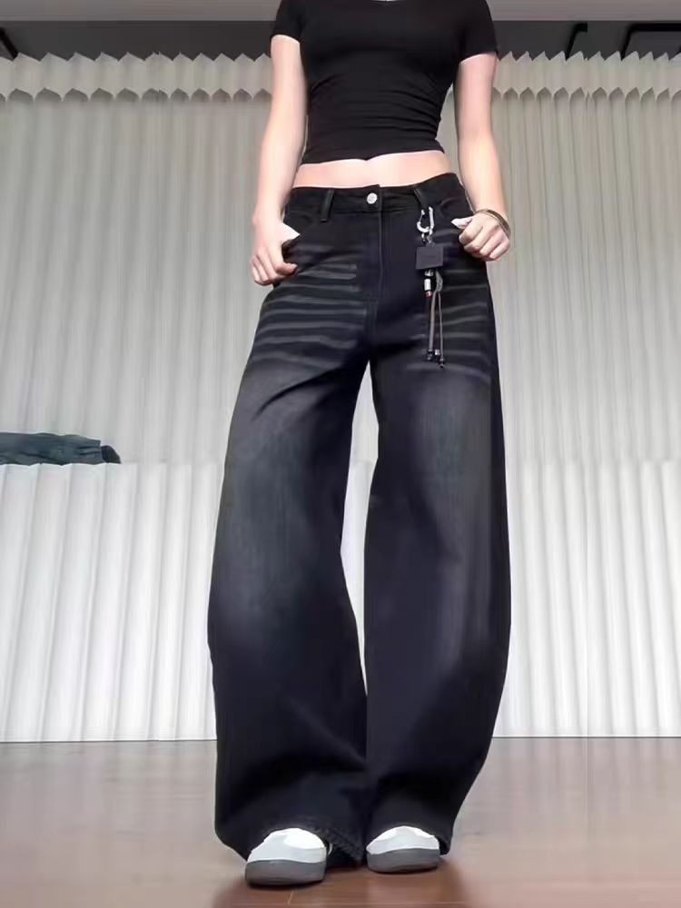 Jean Black Embroidered Loose-Fit Denim Jeans Size US 34 / EU 50 - 2 Thumbnail