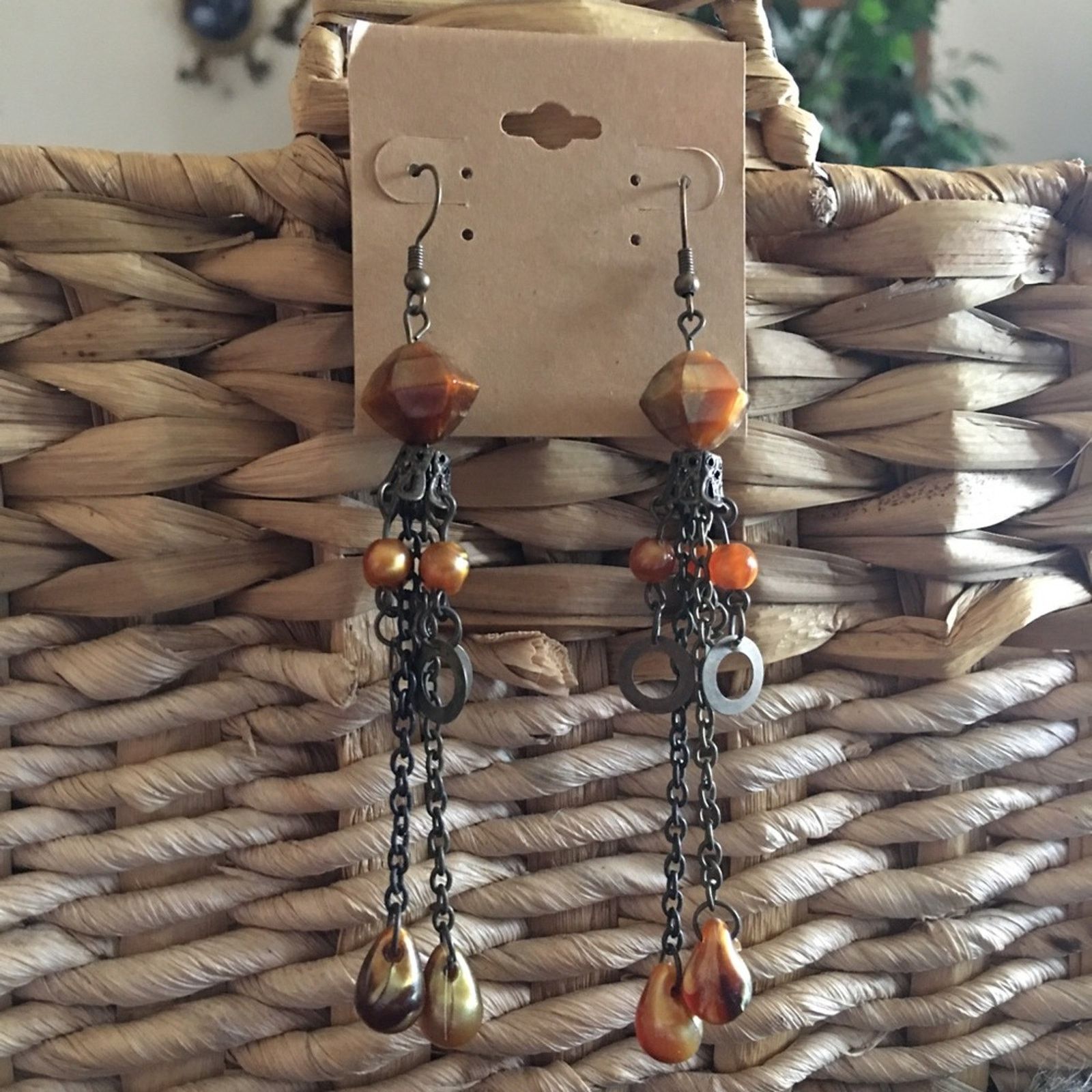 Vintage Vintage brass tone beaded chandelier earrings Size ONE SIZE - 1 Thumbnail