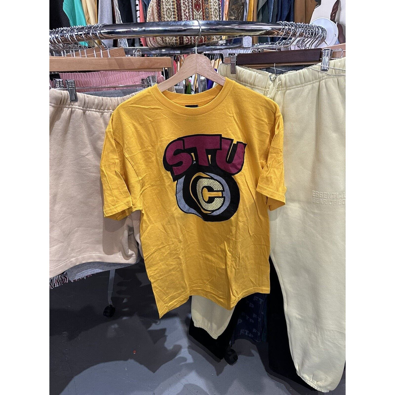 Stussy Stu C Graffiti Yellow T-Shirt Size Medium NWOT