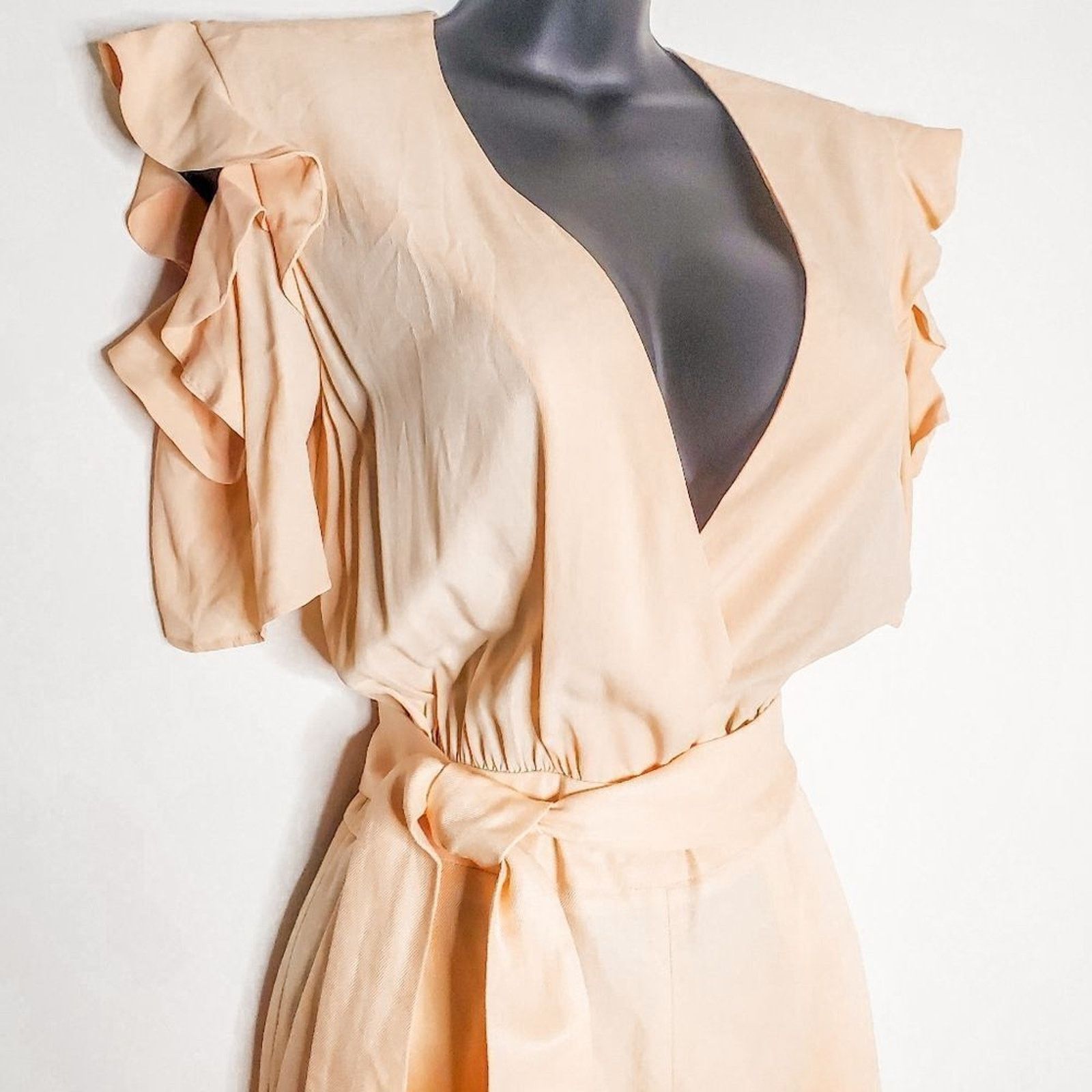 Maje 𝅺Maje Mandarin Peach Piruize Ruffled Jumpsuit Size 34 0 Size 25" / US 0 / IT 36 - 3 Thumbnail