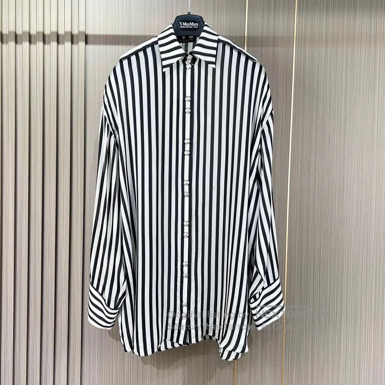 Balmain Balmain Silver Button Silk Striped Shirt. Size XXS / US 00 / IT 34 - 1 Thumbnail
