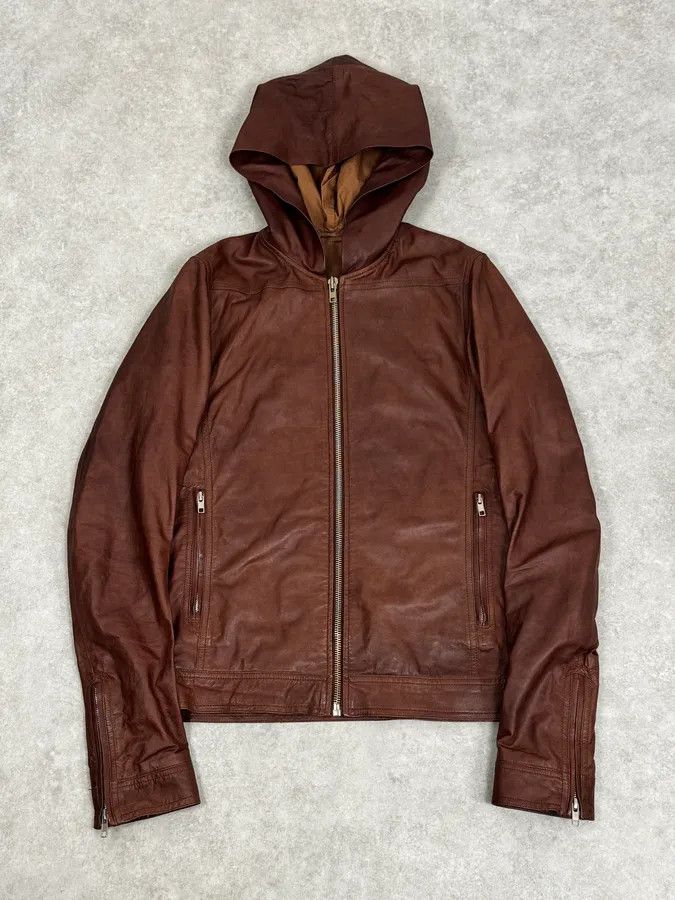 Rick Owens SS2014 Rick Owens Brown Avant-Garde Hooded Leather Jacket Size US M / EU 48-50 / 2 - 1 Thumbnail