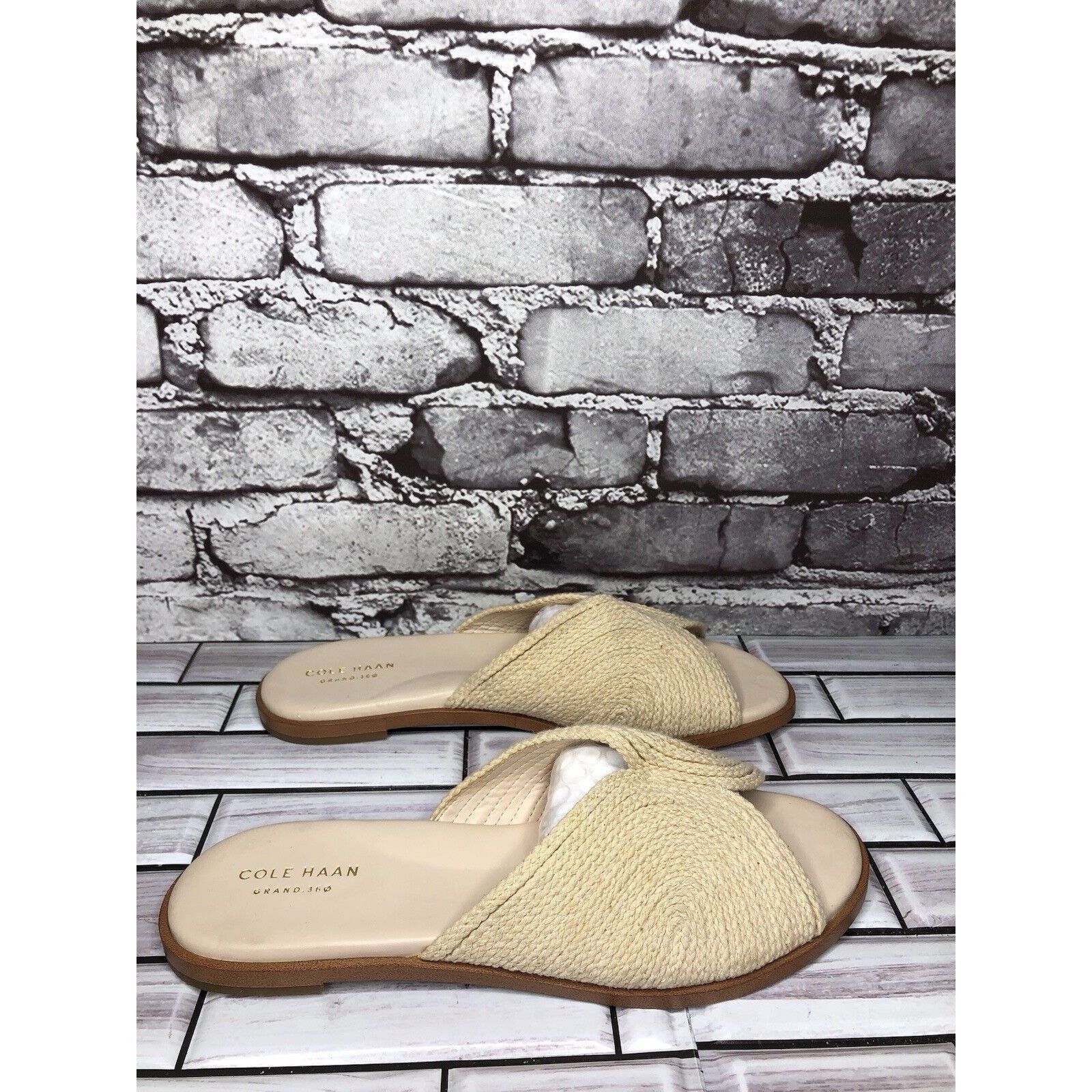 Cole Haan Cole Haan Grand Os Beige Cream Fabric Slides Sandals Women S Size US 8 / IT 38 - 9 Thumbnail