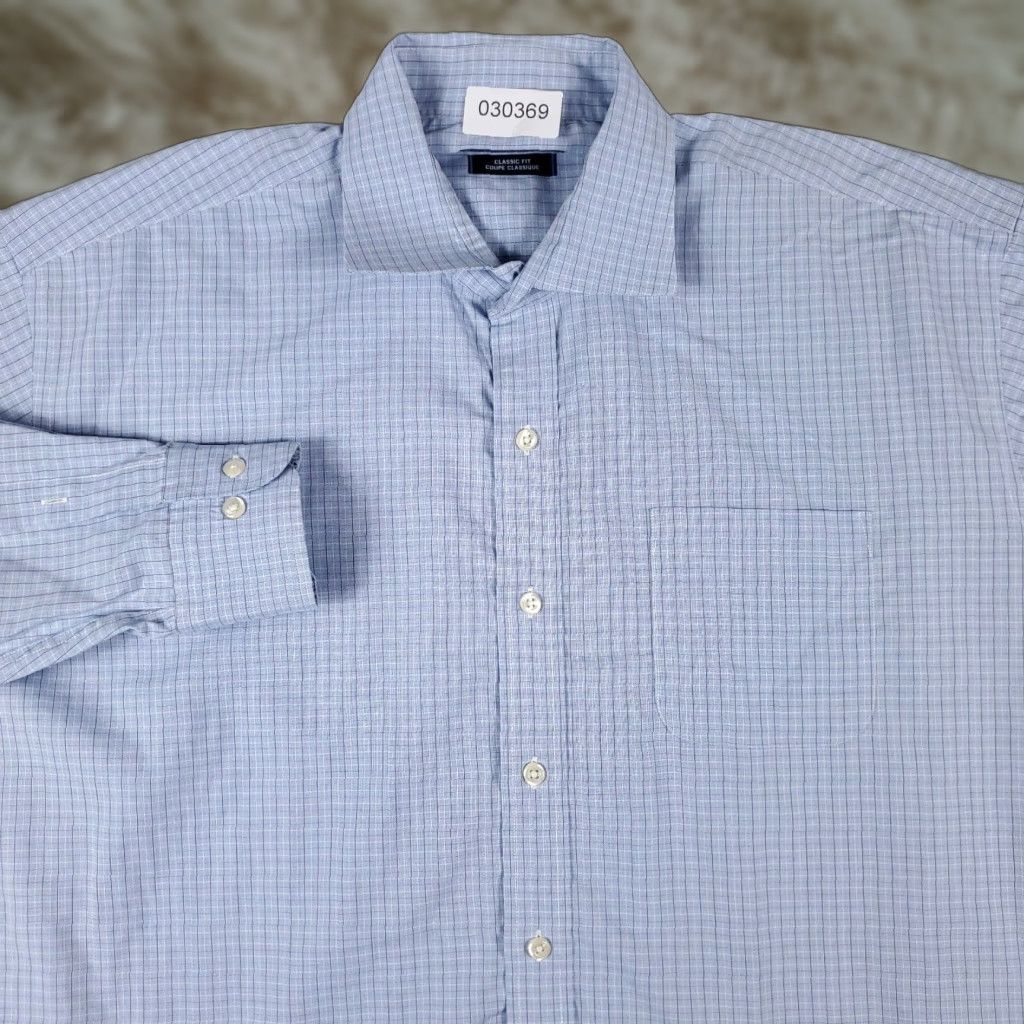 Nautica Nautica Dress Shirt Mens Size 17.5 Blue Plaid Button Up Long Sleeve Collar Size 46R - 1 Thumbnail