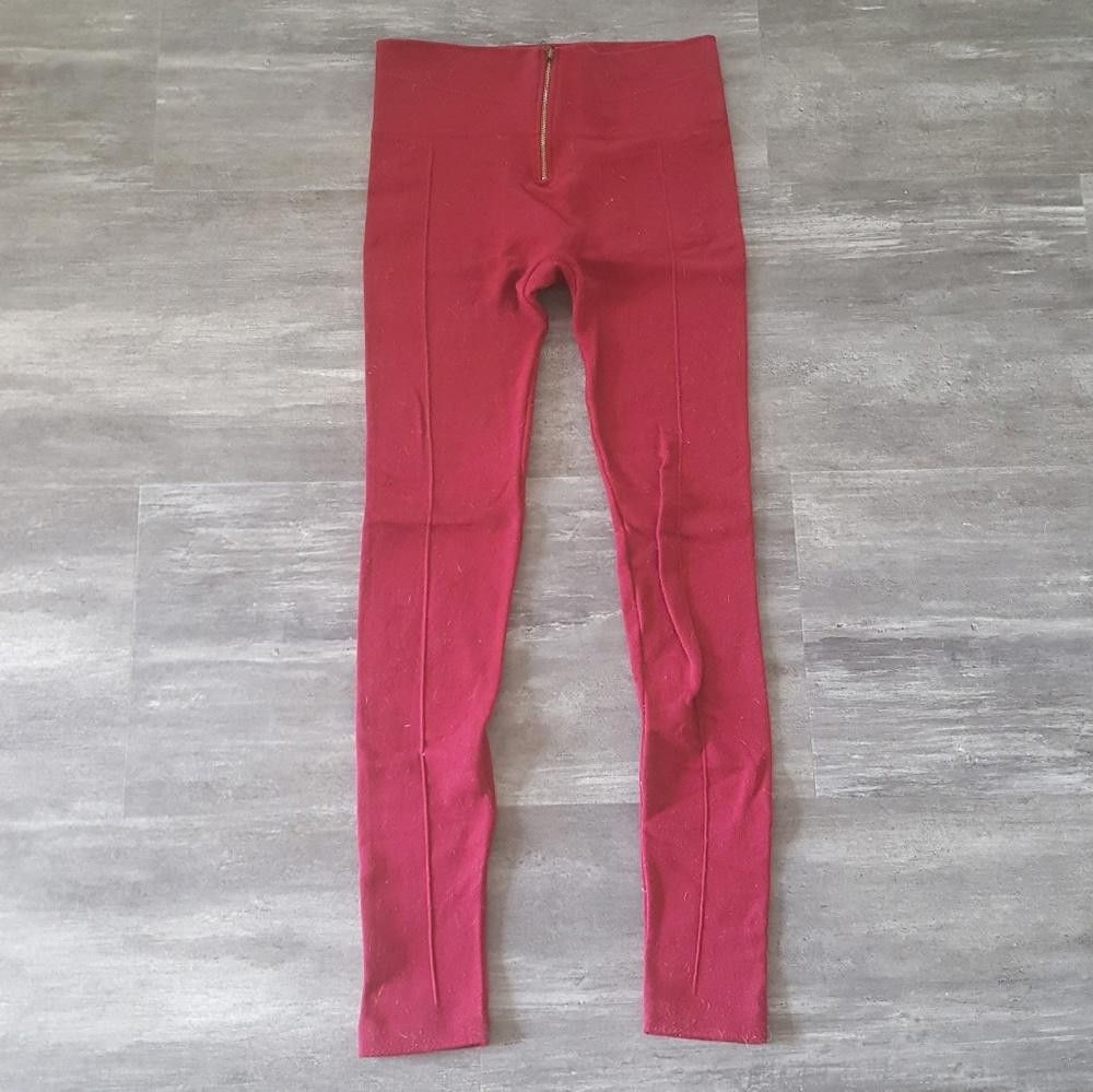 Designer Burgundy Back Zip Thick B&G Legging Size 30" / US 8 / IT 44 - 2 Thumbnail