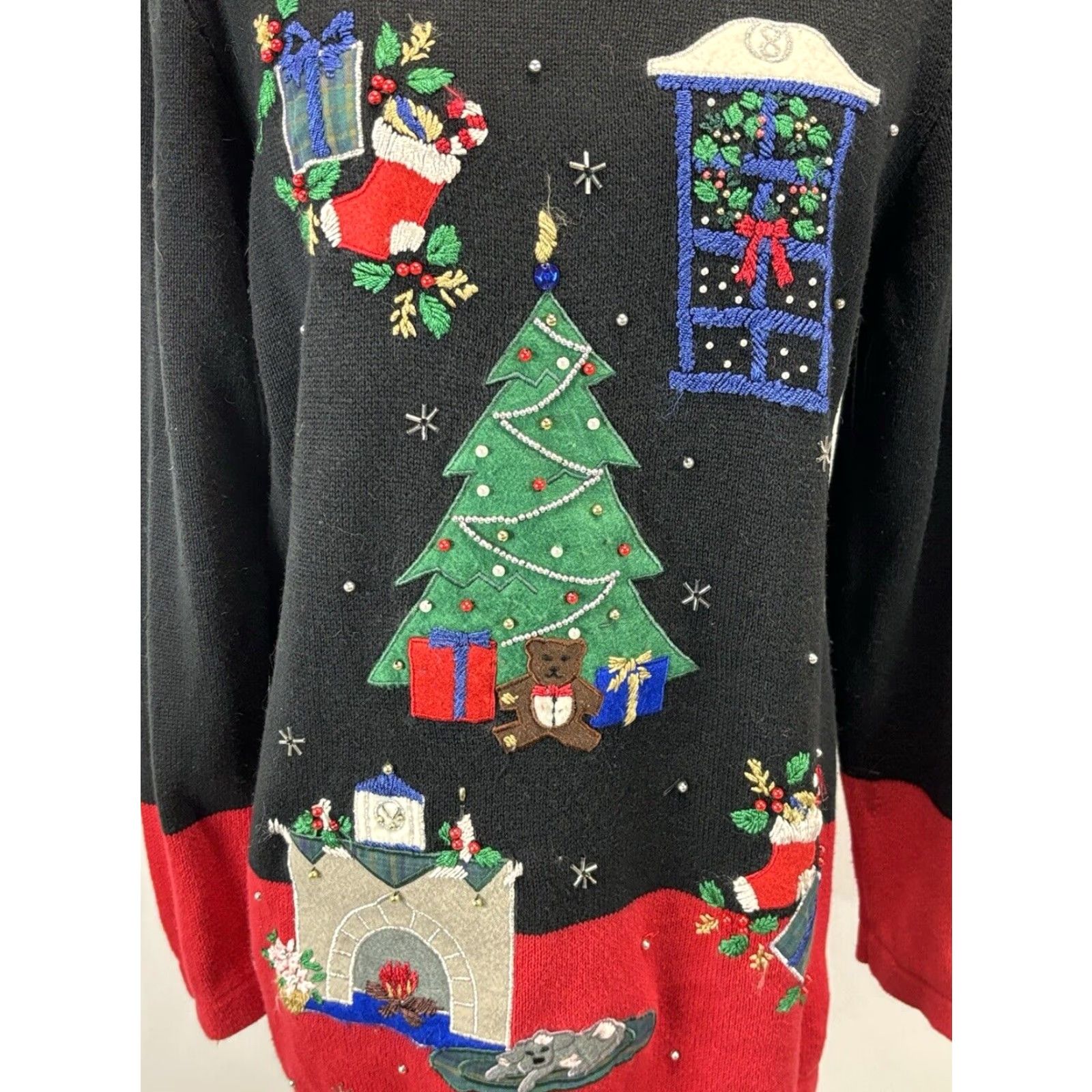 Vintage VINTAGE Nutcracker Christmas Tunic Sweater Women's S Black Beaded Embellished Knit Ramie Blend 1960s/70s Mens Womens? Size S / US 4 / IT 40 - 6 Thumbnail