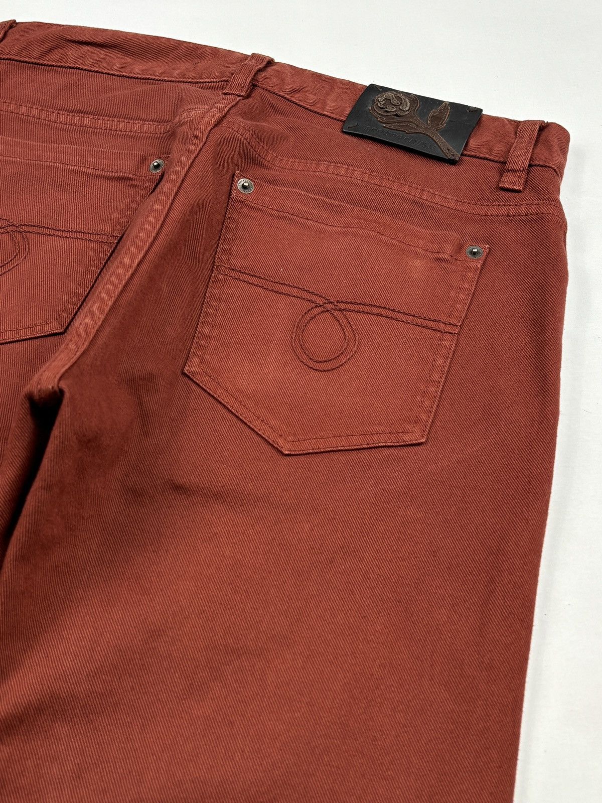Roberto Cavalli Burgundy Snake Embroidered Slim Fit Jeans Size US 30 / EU 46 - 15 Thumbnail