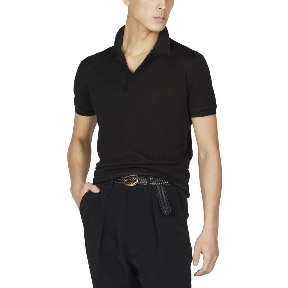 Tom Ford o1loc1c0325 KPS005 Silk Cotton Textured Polo Shirt in Black Size US M / EU 48-50 / 2 - 3 Thumbnail