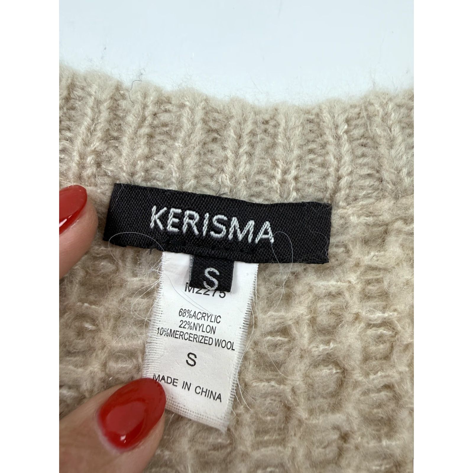 Vintage KERISMA Sweater Womens Small Beige Wool Blend Crewneck Pullover Long Sleeve Raglan Knit Waffle Knit Casual Fall Winter Size S / US 4 / IT 40 - 6 Thumbnail