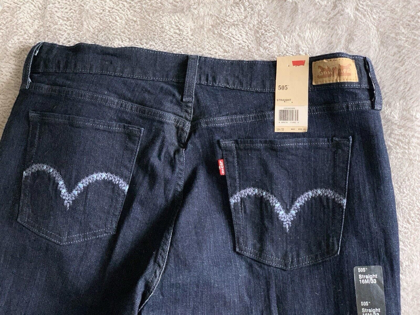 Levi's Levis 505 Black Embroidered Jeans Straight Stretch Size 38" / US 16 / IT 52 - 4 Thumbnail