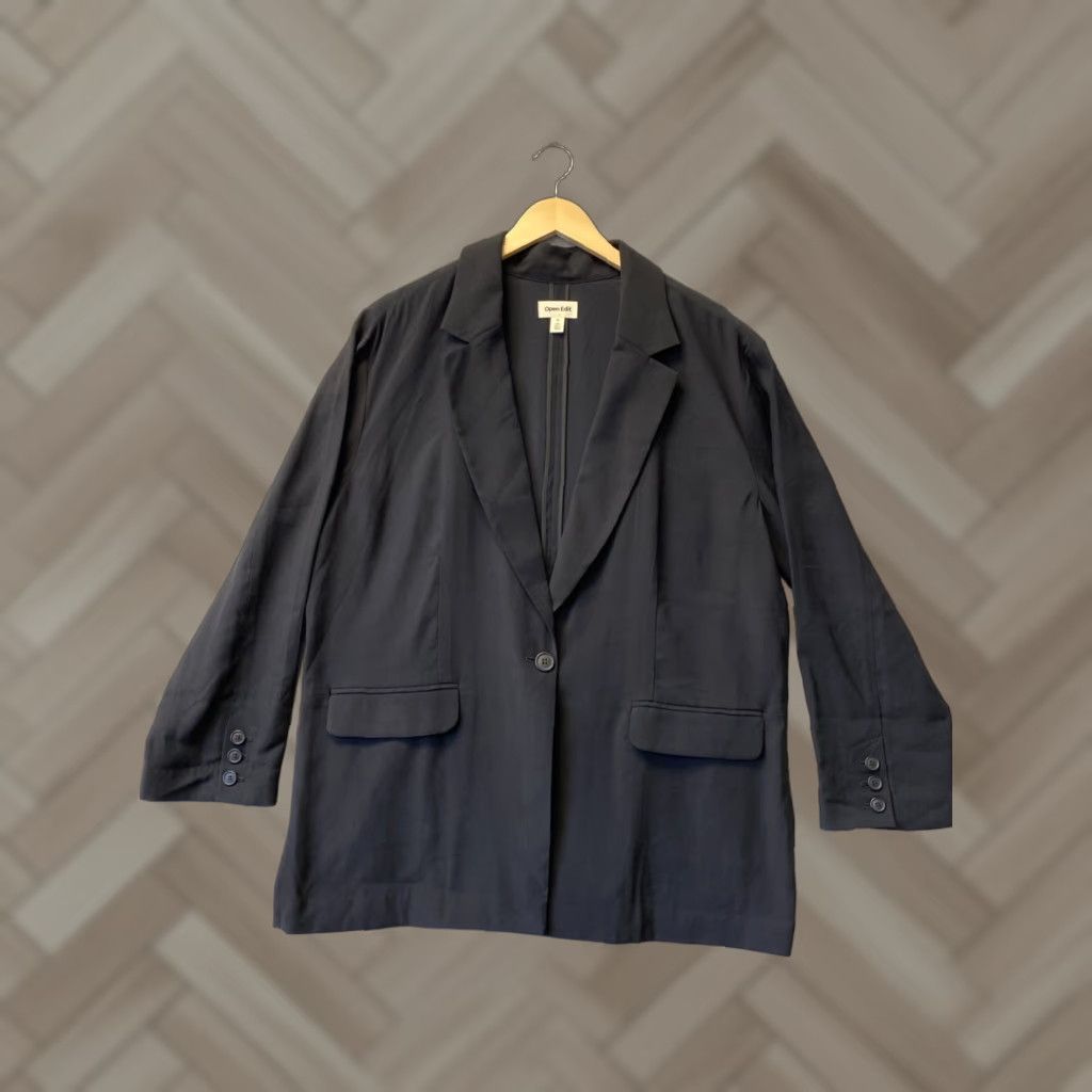 Vintage Open Edit Blazer Women XL Black Single Button Lined Jacket Business New/145-15 Size XL / US 12-14 / IT 48-50 - 1 Thumbnail