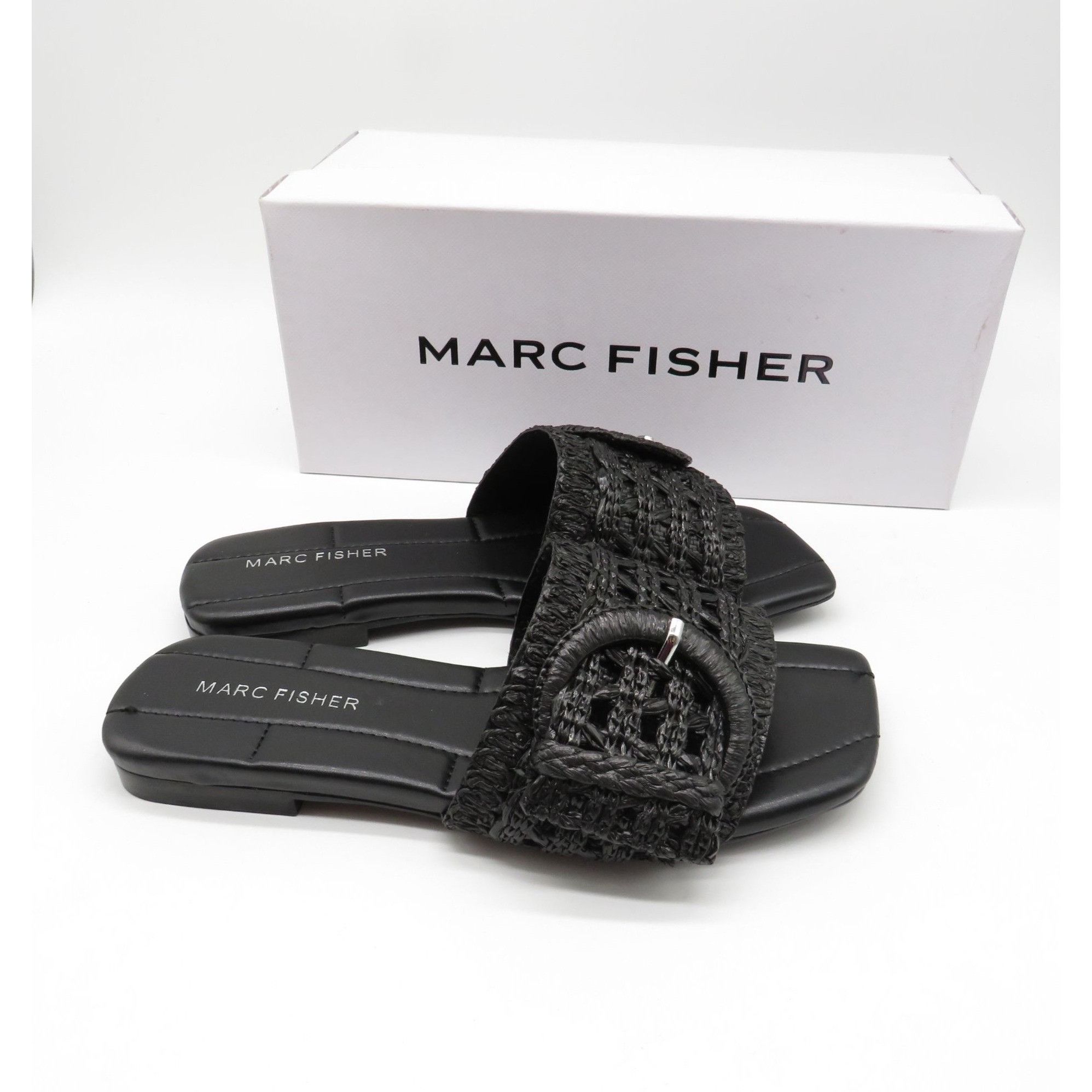Marc Fisher Marc Fisher Womens Black Loree Raffia Buckle Slide Sandals 5 Size US 5.5 / IT 35.5 - 1 Thumbnail