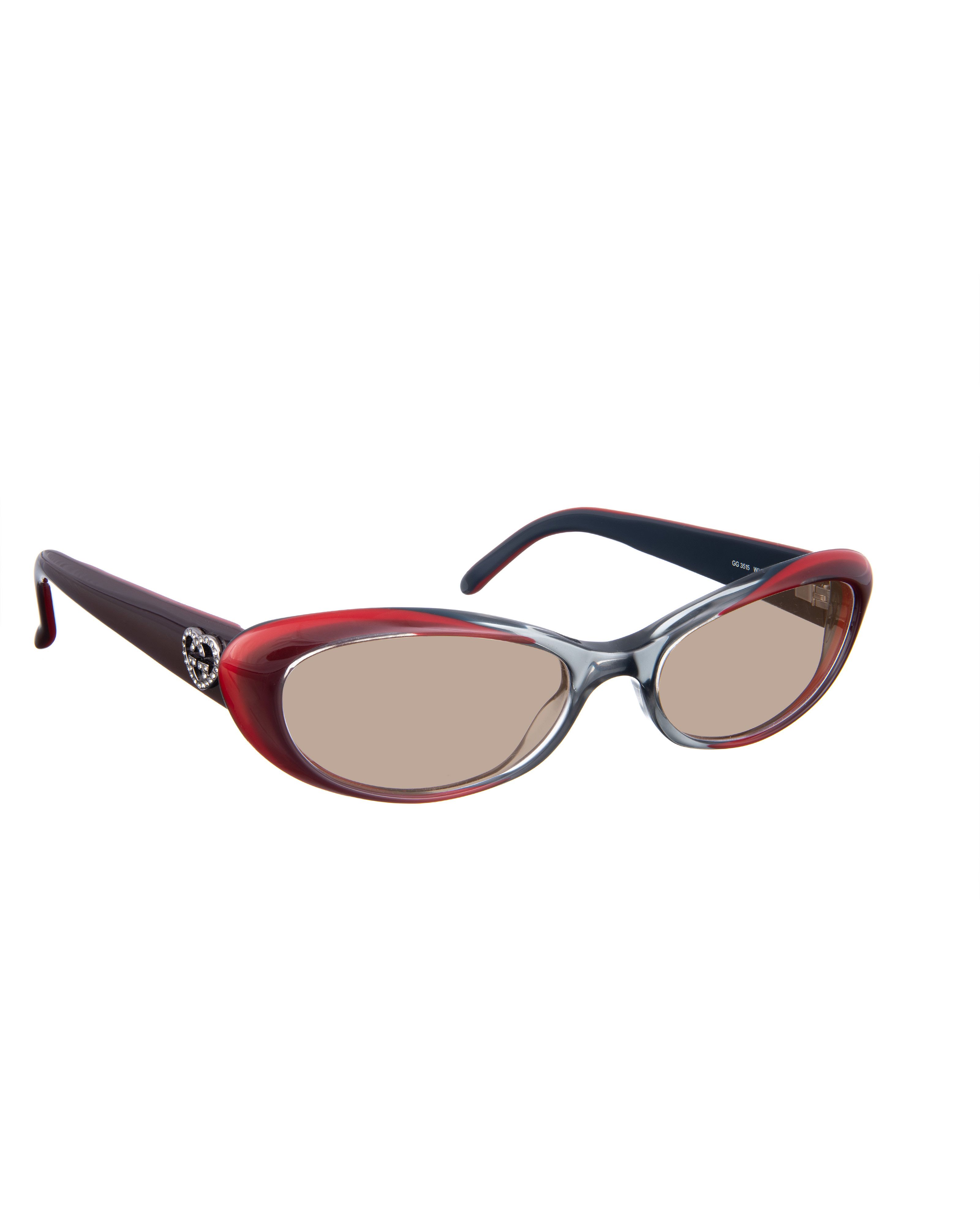 Gucci Gucci 00s Black & Red Cat Eye Sunglasses with Crystal Hearts Size ONE SIZE - 3 Thumbnail
