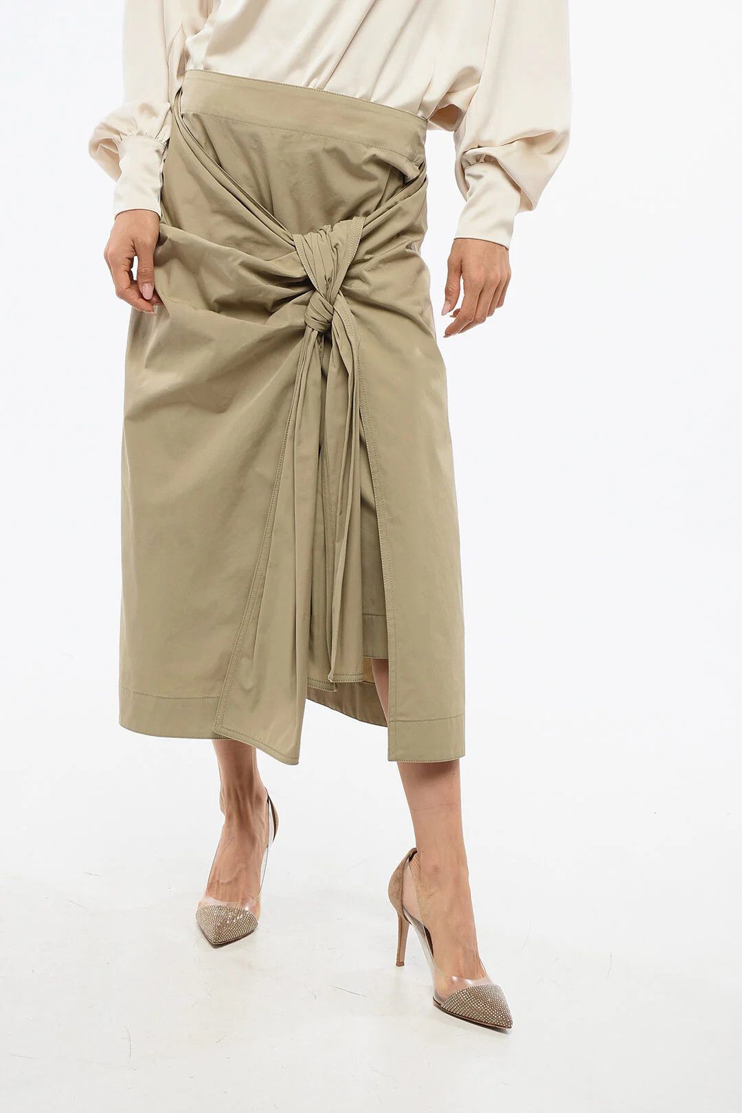 Bottega Veneta og1mm0426 Poplin Midi Skirt in Beige Size 27" / US 4 / IT 40 - 1 Thumbnail