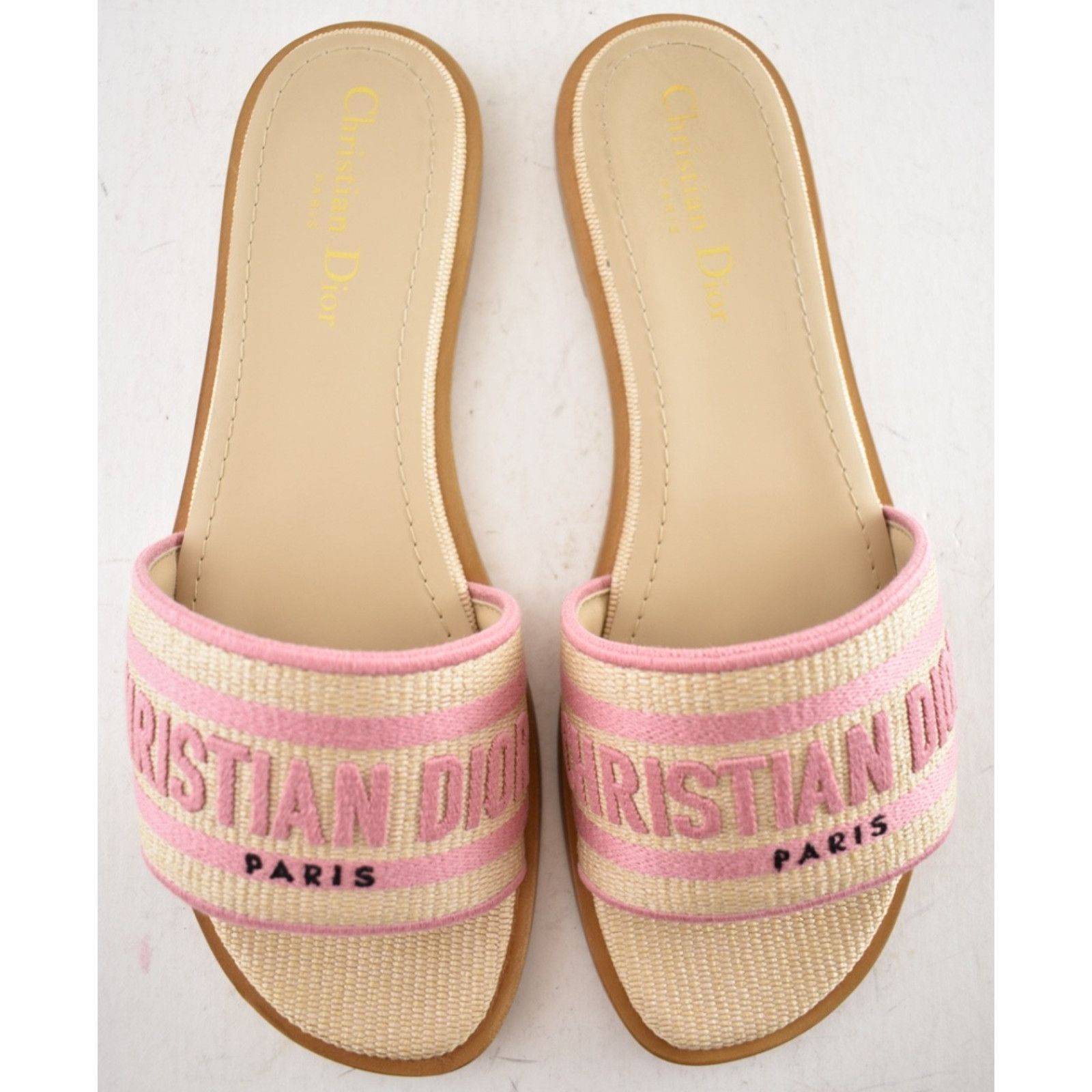 Dior Christian Dior Dway Pink Beige Raffia Logo Slide Sandal 38.5 Size US 8.5 / IT 38.5 - 9 Thumbnail