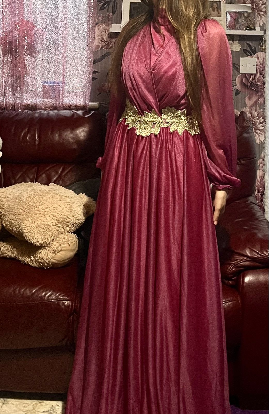Other Burgundy maxi dress with floral gold belt Size S / US 4 / IT 40 - 3 Thumbnail