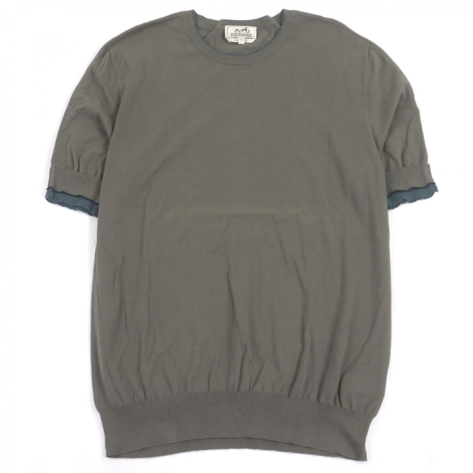 Hermes Hermes Hermès Short Sleeve Knit Docking Design Cotton T-shirt XL Textile Tops DUTY FREE for USA Size ONE SIZE - 1 Thumbnail