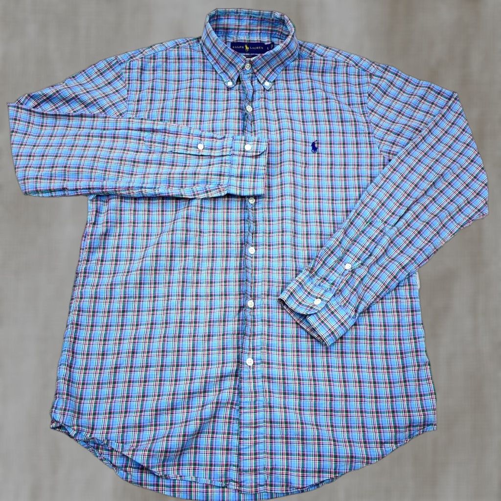 Ralph Lauren Ralph Lauren Shirt Men Large Blue Green Button Up Slim Fit Oxford Plaid Cotton Size US L / EU 52-54 / 3 - 1 Thumbnail