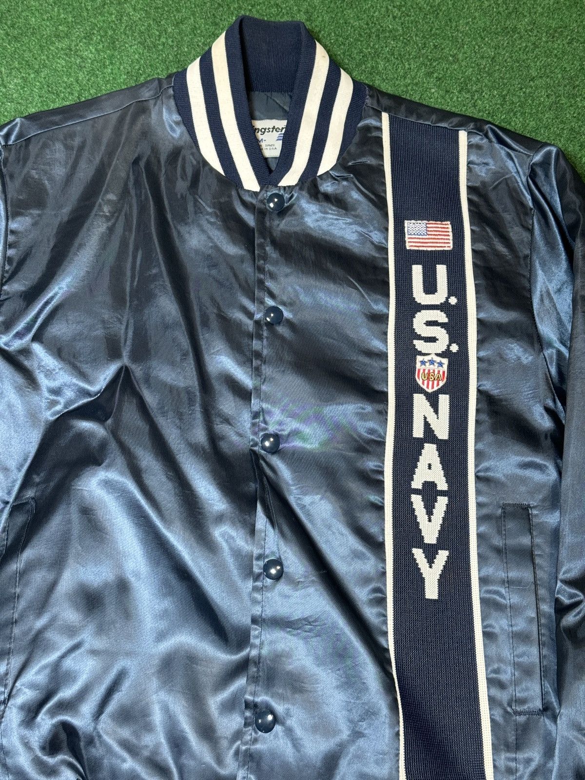Swingster × Vintage Vtg 80s US Navy United States Military Satin Bomber Jacket Size US M / EU 48-50 / 2 - 2 Thumbnail