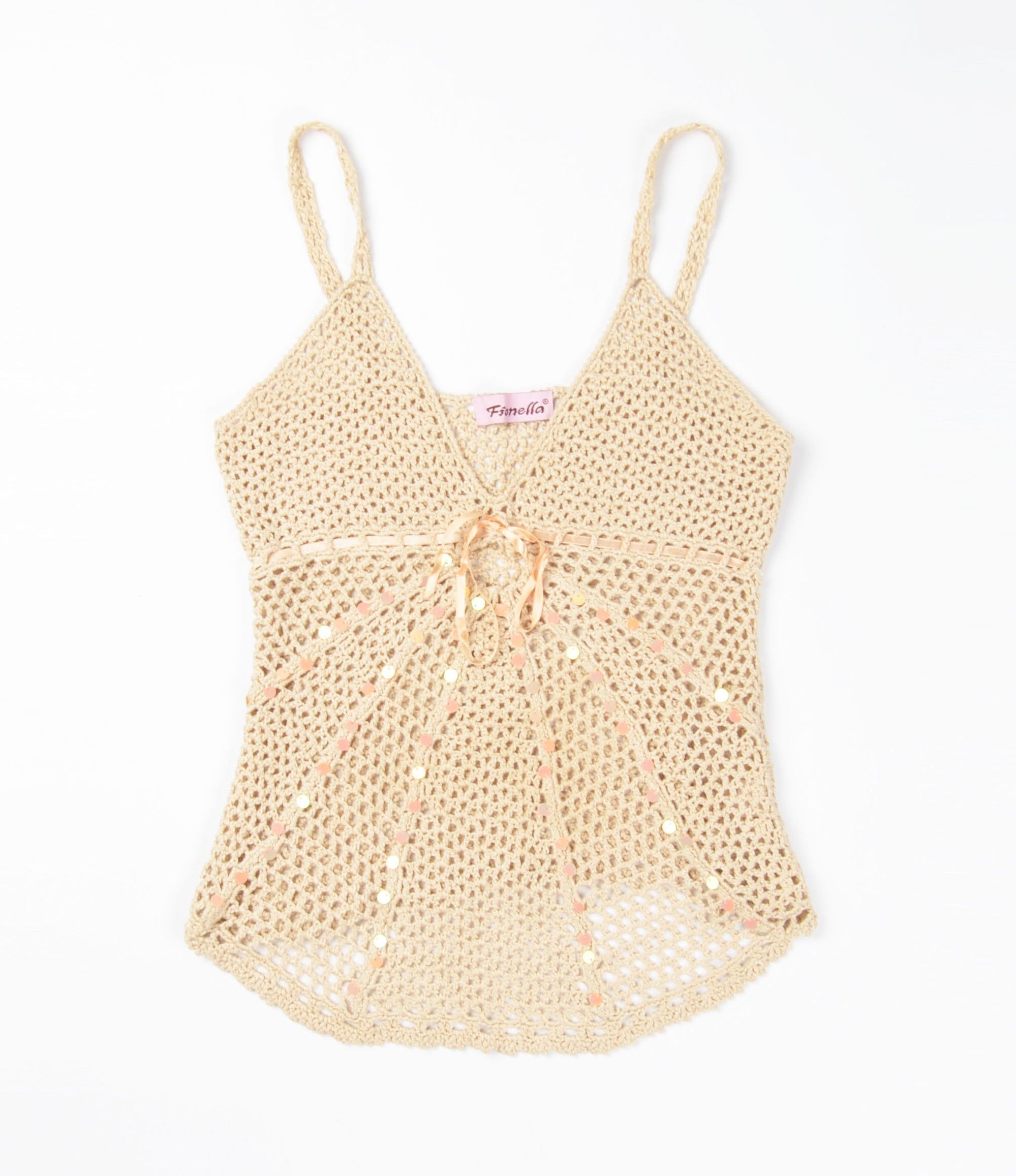 Other Vintage Fionella Y2K Fairy Crochet Knit Sparkle Beige Top Size M / US 6-8 / IT 42-44 - 4 Thumbnail