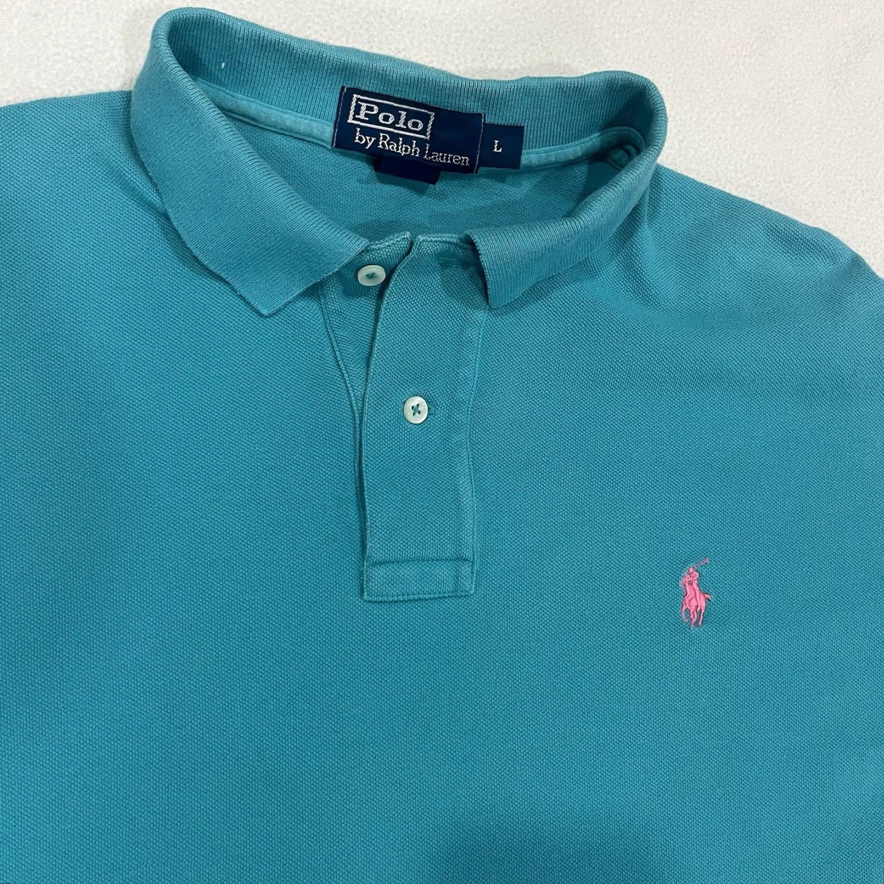 Ralph Lauren VINTAGE Ralph Lauren Polo Men’s Collared T Shirt Aqua Turquoise L Regular Logo Short Sleeve Knit Shirt Men Women? Size US L / EU 52-54 / 3 - 2 Thumbnail
