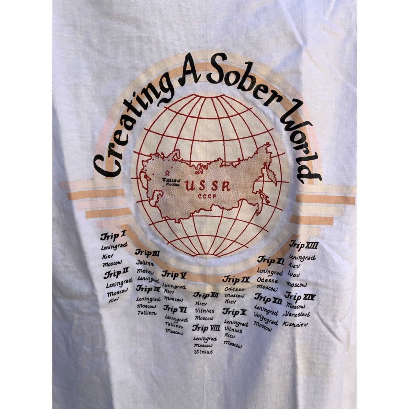 Hanes VINTAGE Creating A Sober World USSR CCCP T Shirt Single Stitch L Men White Cotton Hanes Beefy-T Size US L / EU 52-54 / 3 - 3 Thumbnail