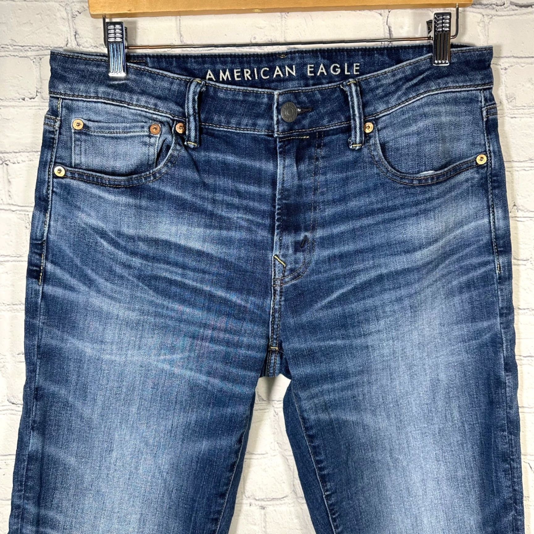 Vintage American Eagle Jeans Slim 33 Blue Denim Mens Waist 33 Inseam 32 Temp Tech Airflex+ 5-Pocket Size US 33 - 2 Thumbnail