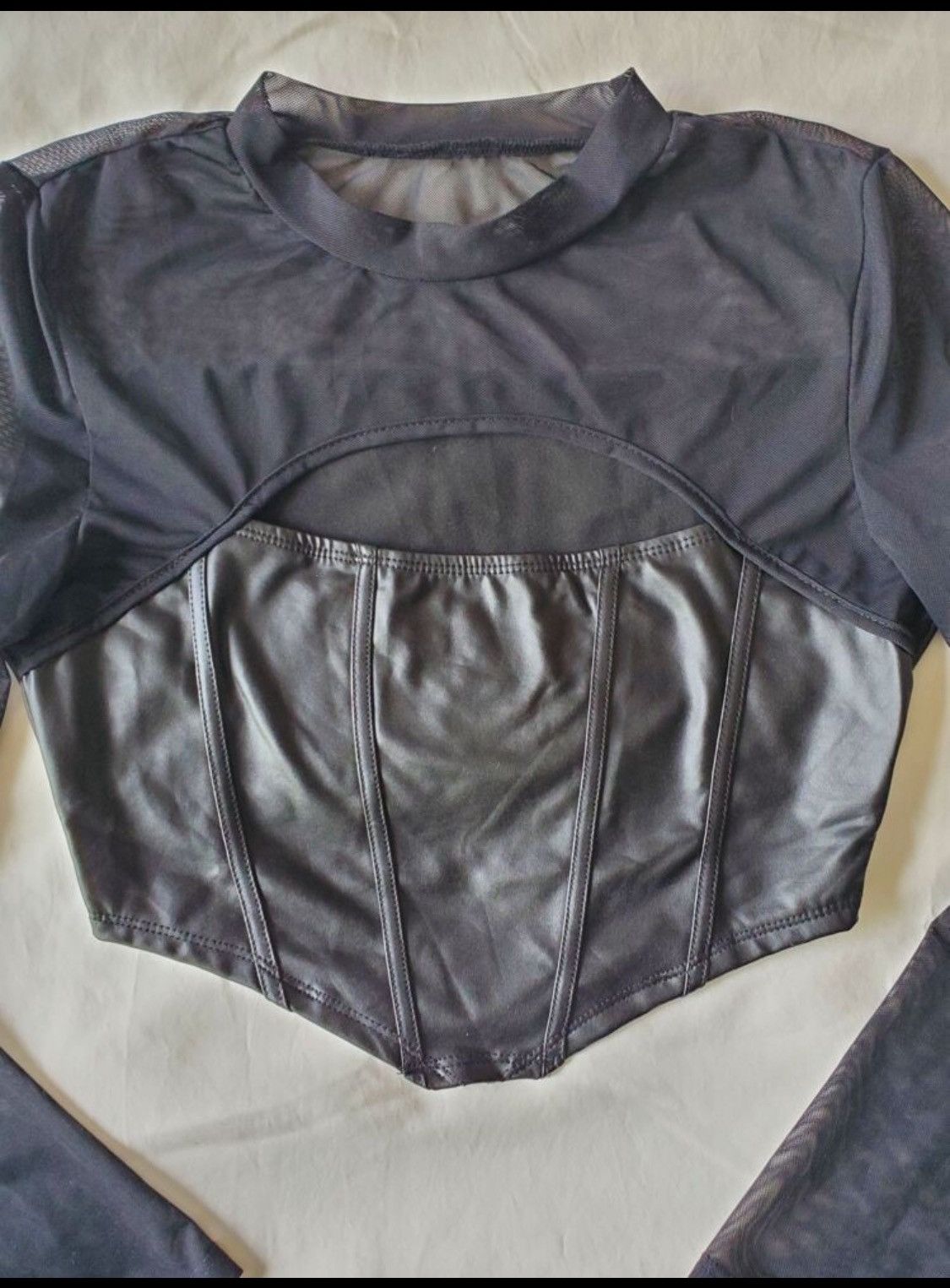 Other Black Sheer Long Sleeve Corset Top Size S / US 4 / IT 40 - 8 Thumbnail