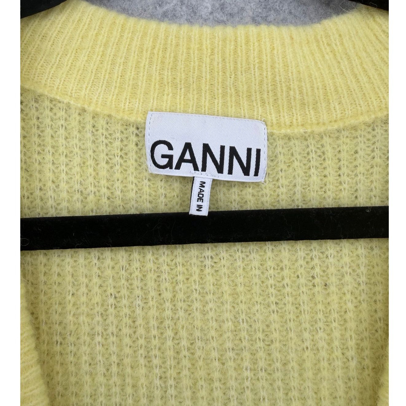 Ganni GANNI Elfin Yellow Jewel Button-Front Alpaca Wool Cardigan Size L / US 10 / IT 46 - 6 Thumbnail