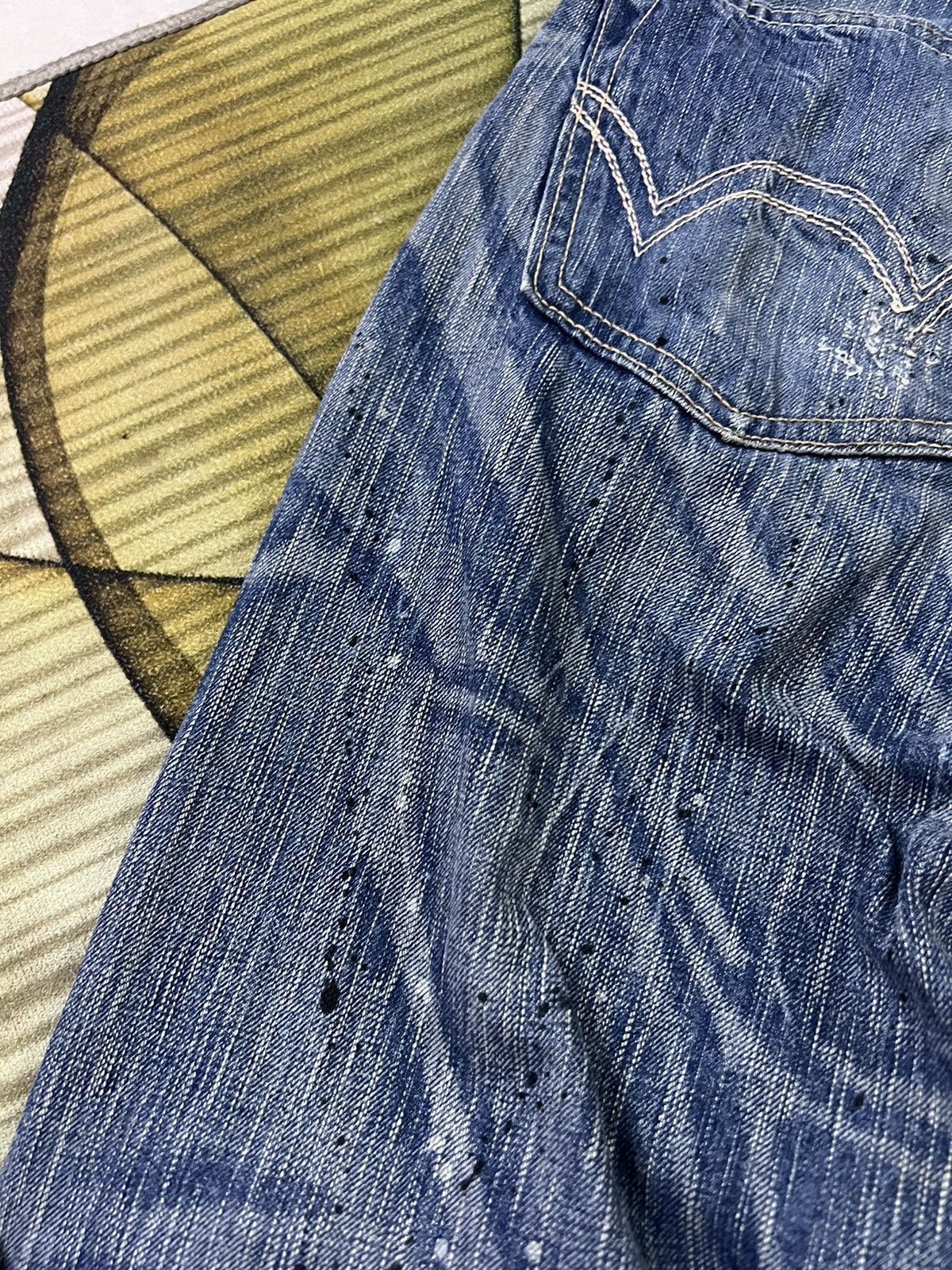 Edwin × Japanese Brand VTG EDWIN 503 BLUE TRIP SPLATTER DISTRESSED JEANS Size US 31 - 12 Thumbnail
