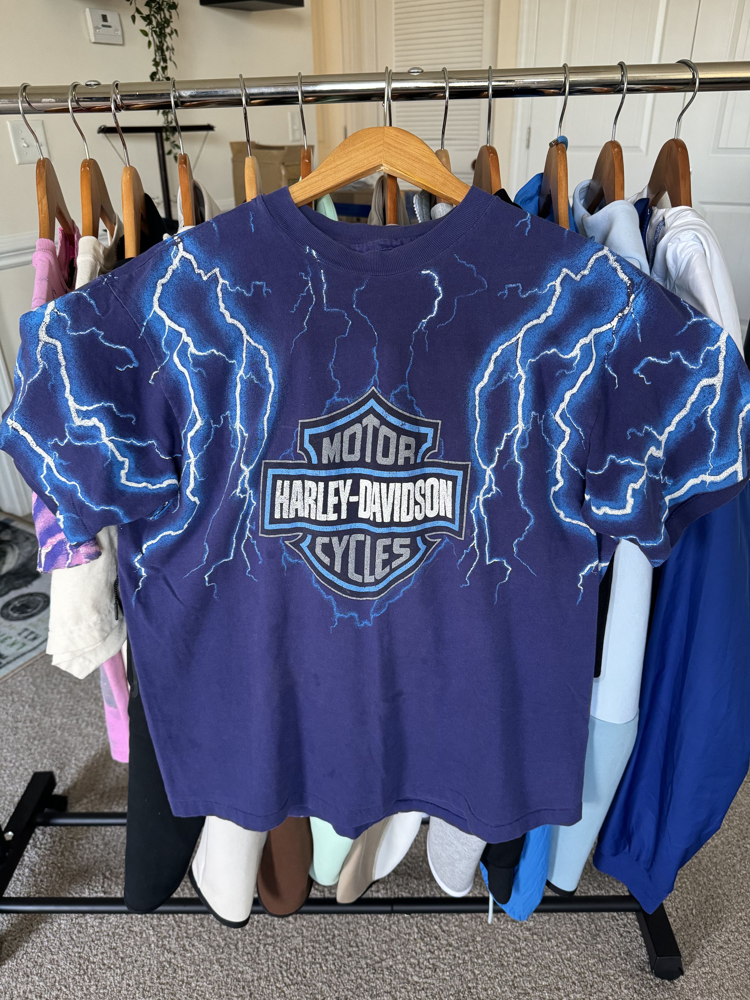 image of Harley Davidson Blue Lightning VTG Large Aop, Men's