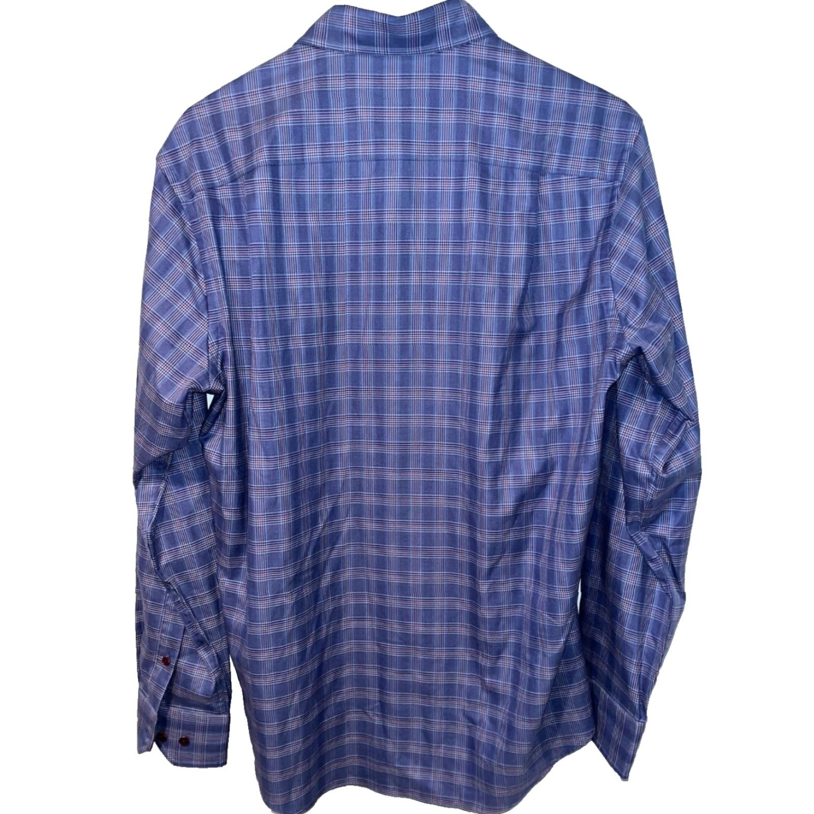 David Donahue David Donahue Dobby Fine Check Dress Shirt Navy Blue M Mens Button-Up Collar Shirt Multicolor Twill Long Sleeve Regular Fit Size 40R - 3 Thumbnail