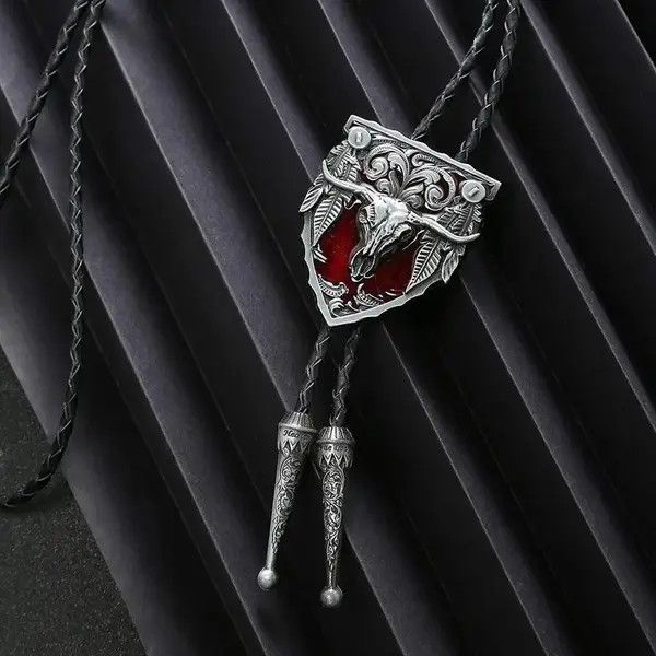 VIBE Amrican Red long horn bull head Bolo tie Size ONE SIZE - 4 Thumbnail