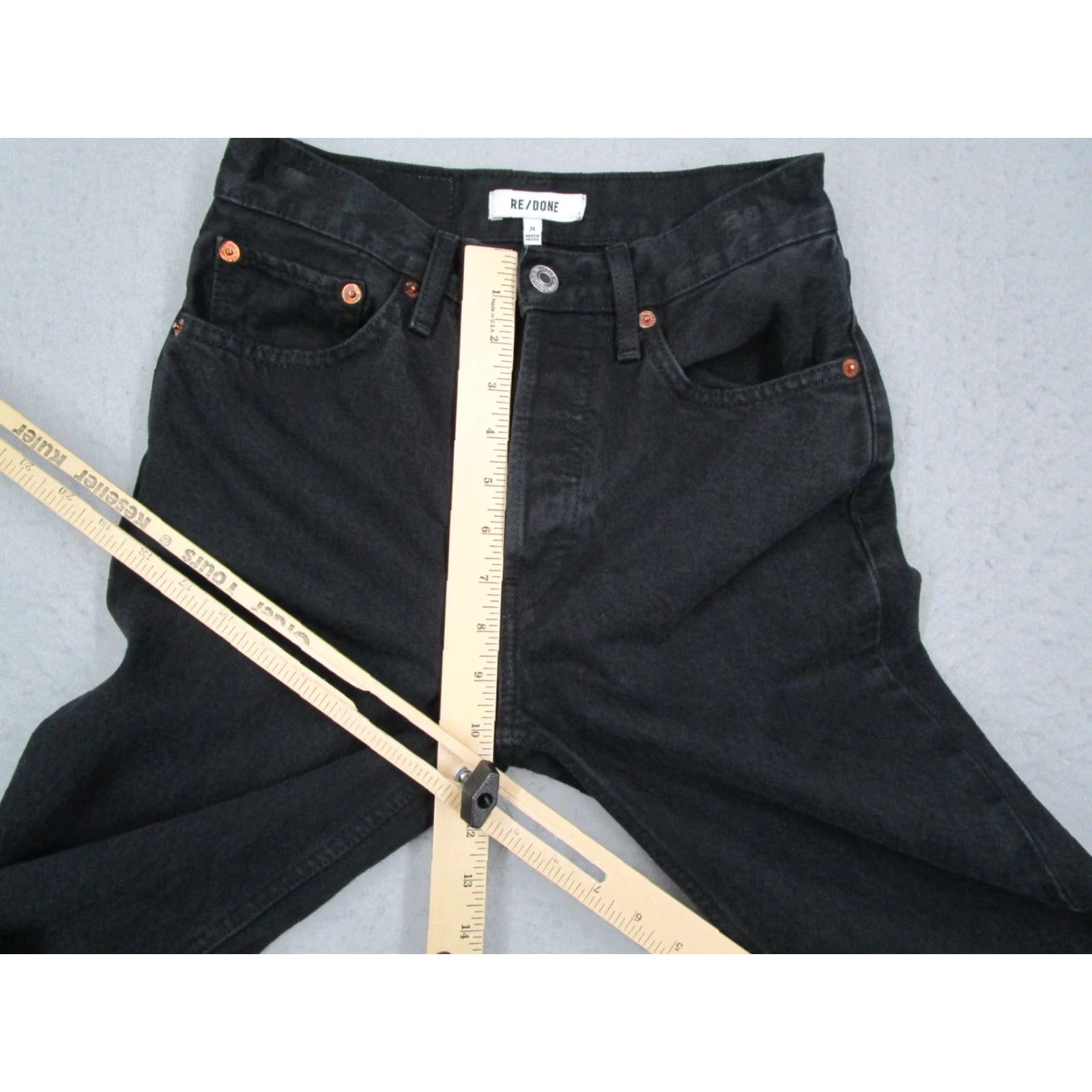 RE/DONE RE/DONE Jeans Women 24 Black Stove Pipe Button Fly Cropped Denim 27 Inseam 5-Pocket Stretch Size 42" / US 20 - 6 Thumbnail