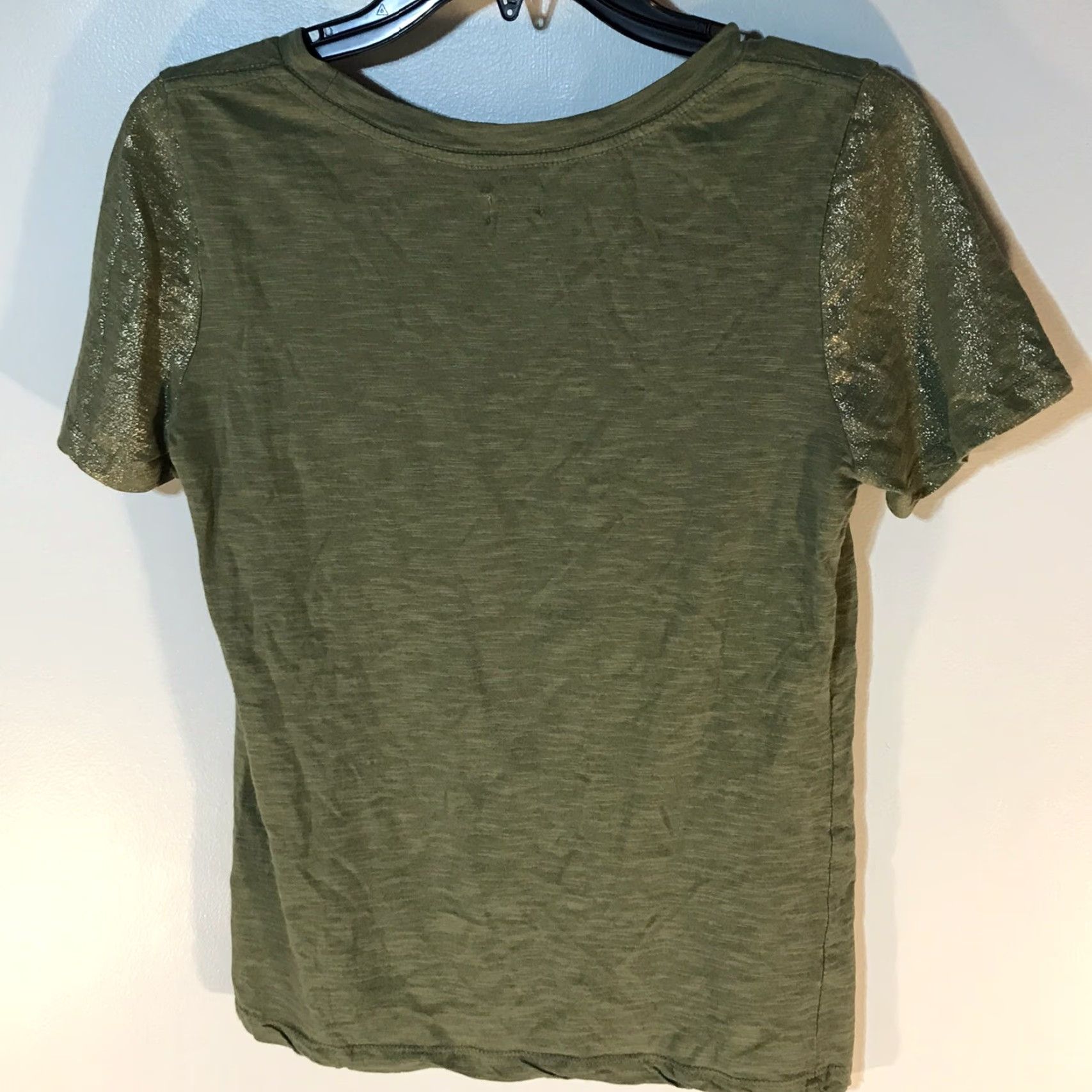 Vintage True Craft Green T-Shirt with Gold Glitter Sleeves Womens XS Casual Comfort Short Sleeve Size XS / US 0-2 / IT 36-38 - 3 Thumbnail